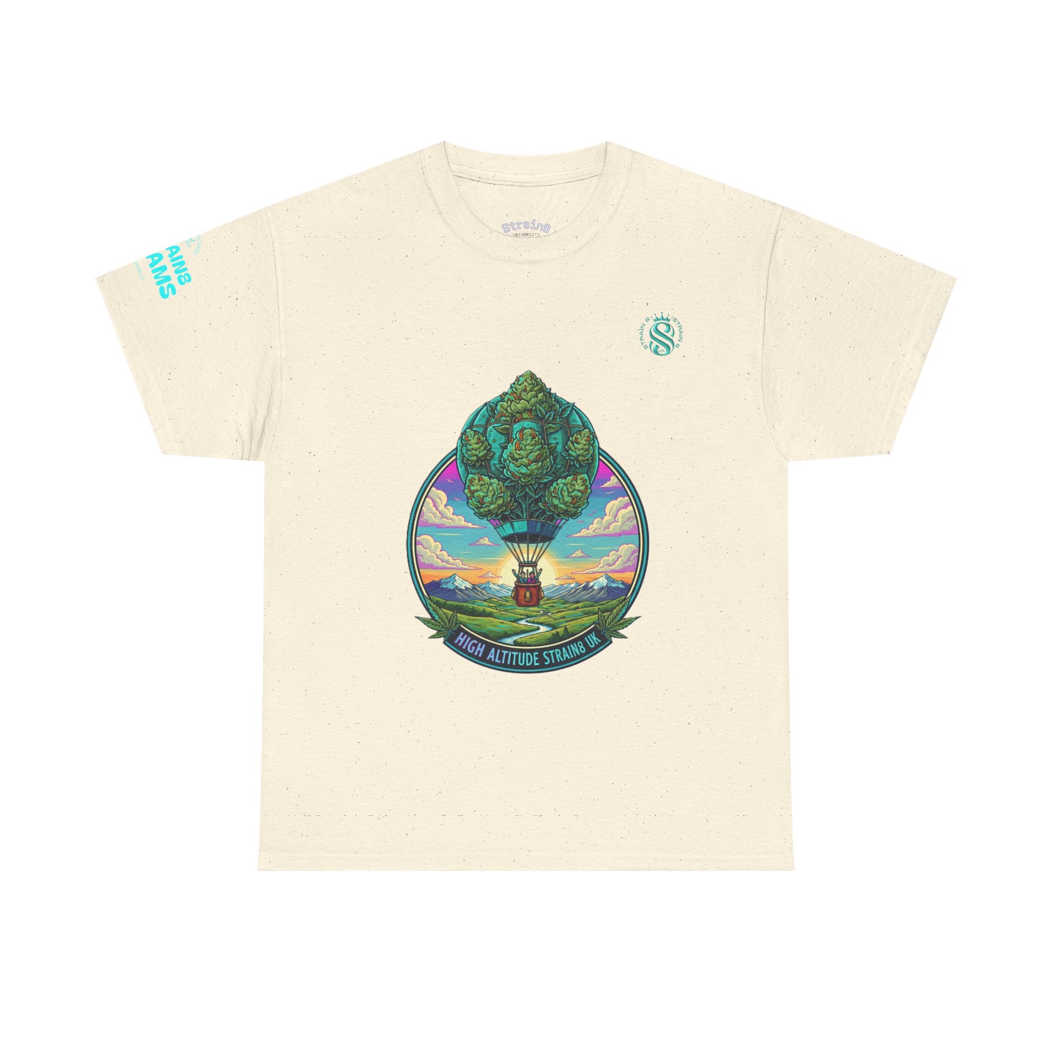 Strain8-UK T-Shirt — "High Altitude Strains" Hot Air Balloon Tree Graphic Tee