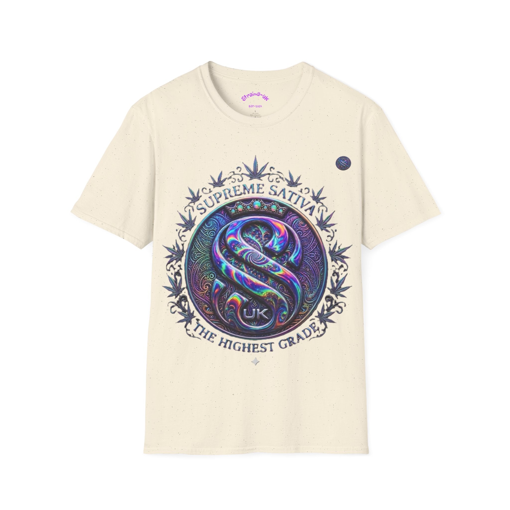 Strain8-UK Supreme Sativa Graphic T‑Shirt — "The Highest Grade" Psychedelic Logo Tee