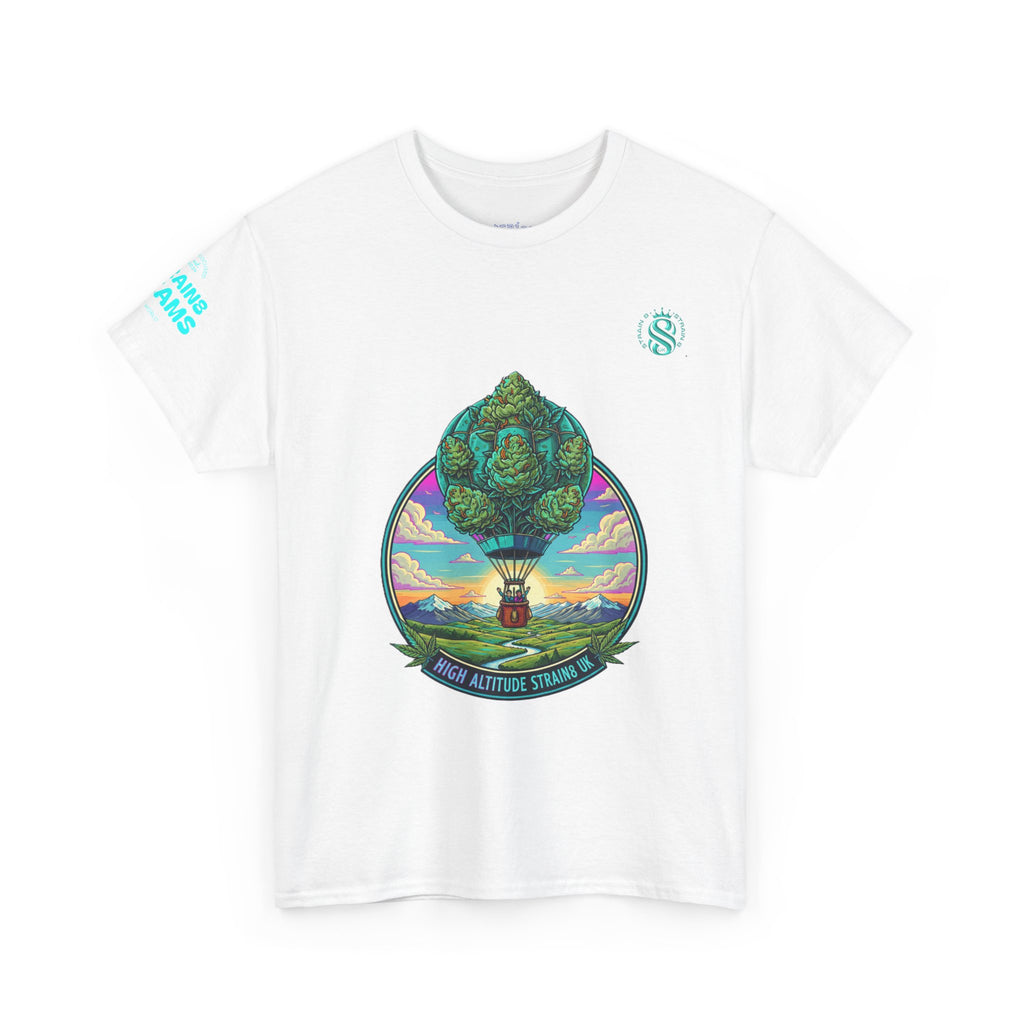 Strain8-UK T-Shirt — "High Altitude Strains" Hot Air Balloon Tree Graphic Tee