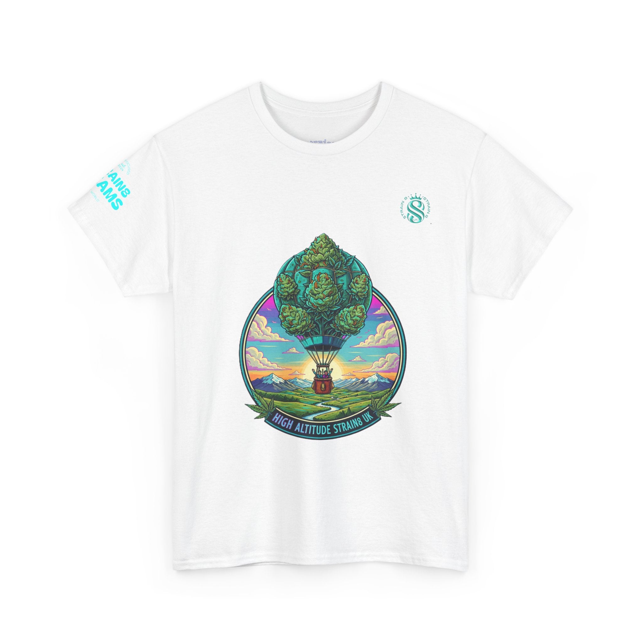 Strain8-UK T-Shirt — "High Altitude Strains" Hot Air Balloon Tree Graphic Tee