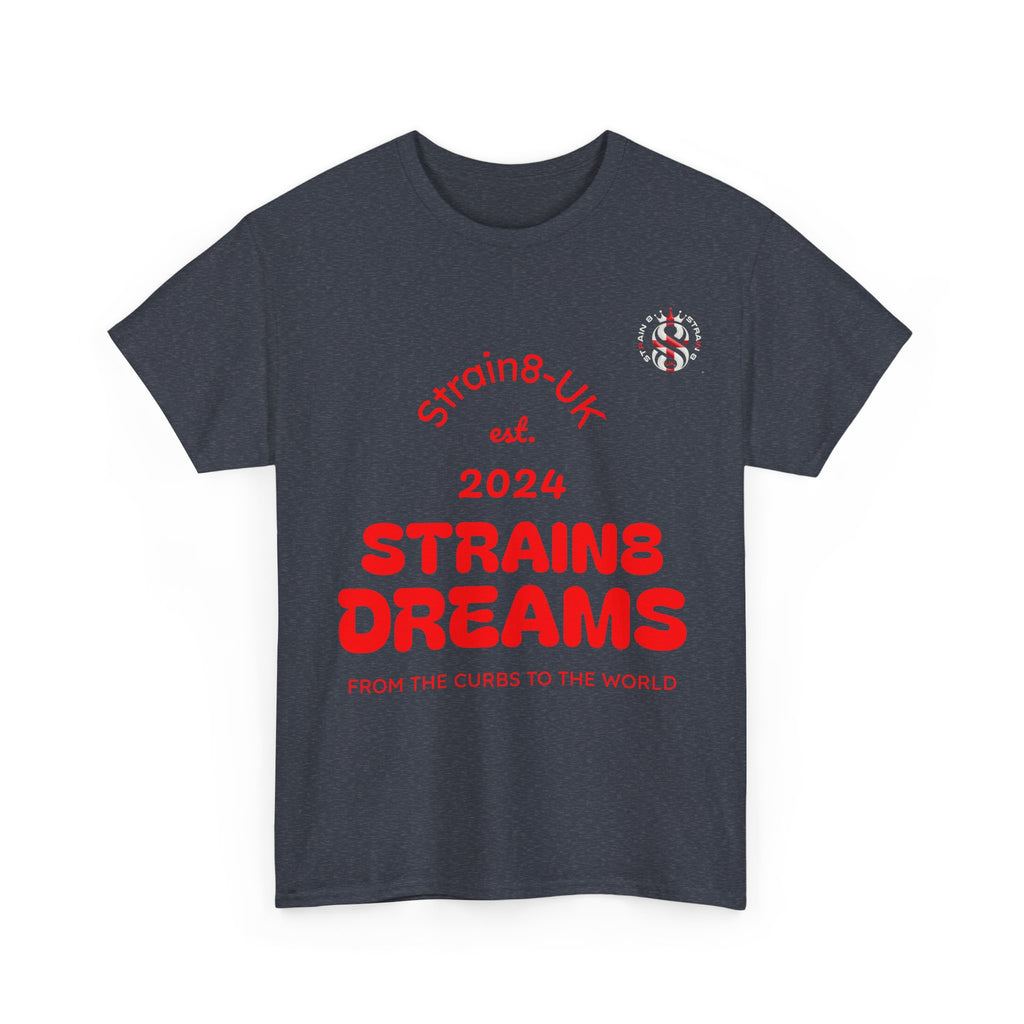 Strain8-UK Dreams 2024 St george cross & spanish flag original logo Tee — Graphic Band Tour Style T‑Shirt