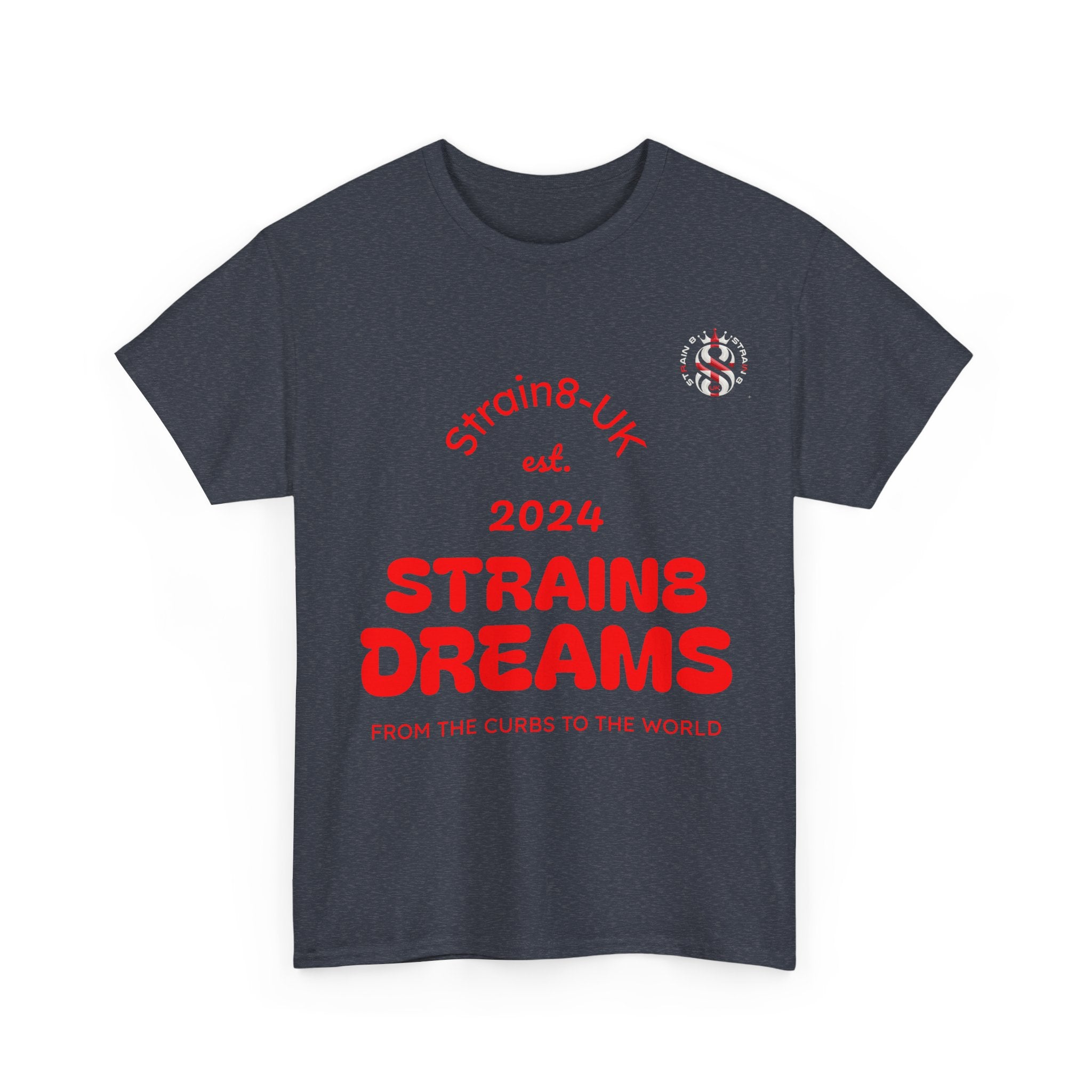 Strain8-UK Dreams 2024 St george cross & spanish flag original logo Tee — Graphic Band Tour Style T‑Shirt