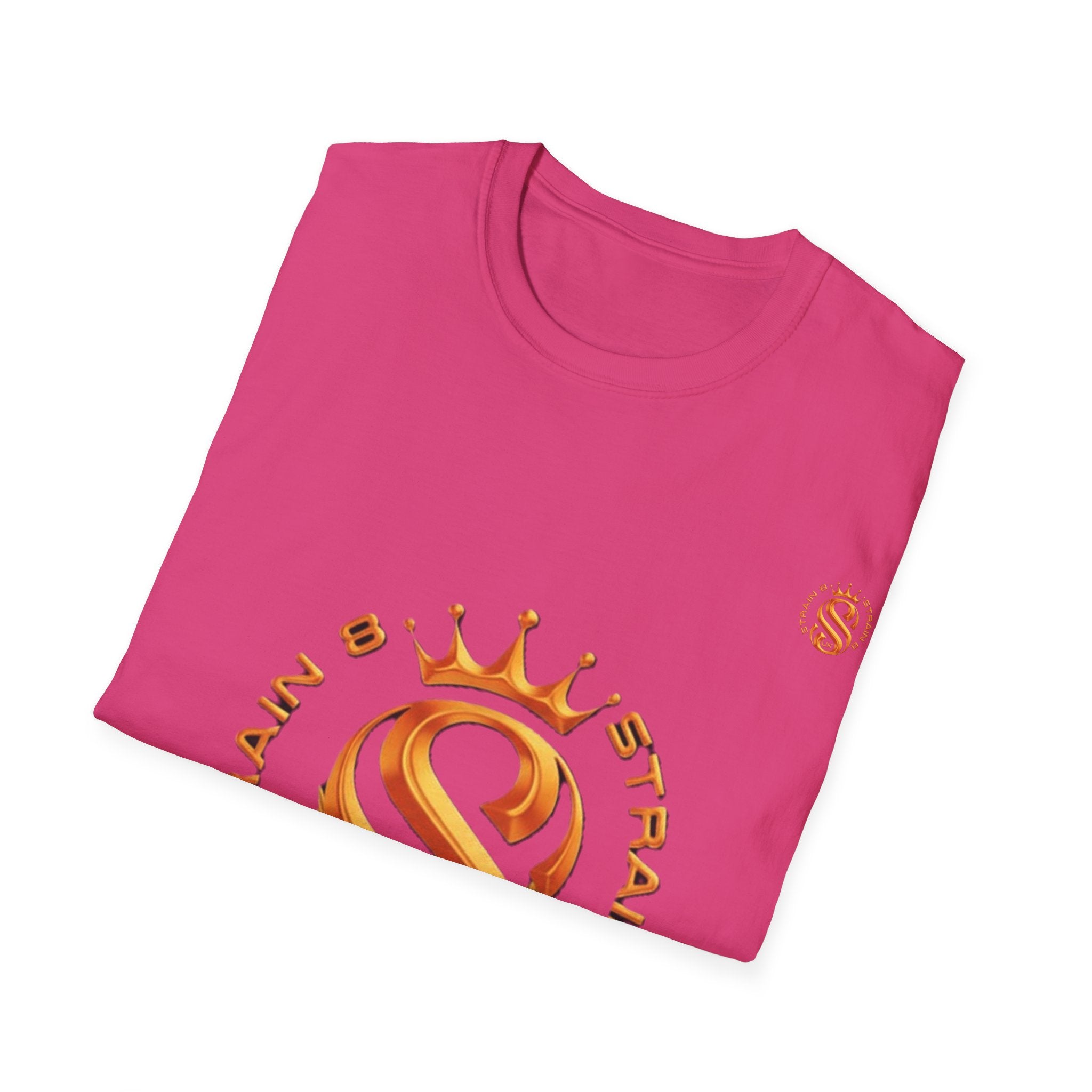 Strain8-UK metallic orange Royal Strain8-UK Emblem T‑Shirt — Crowned Strain8-UK Logo Graphic Tee