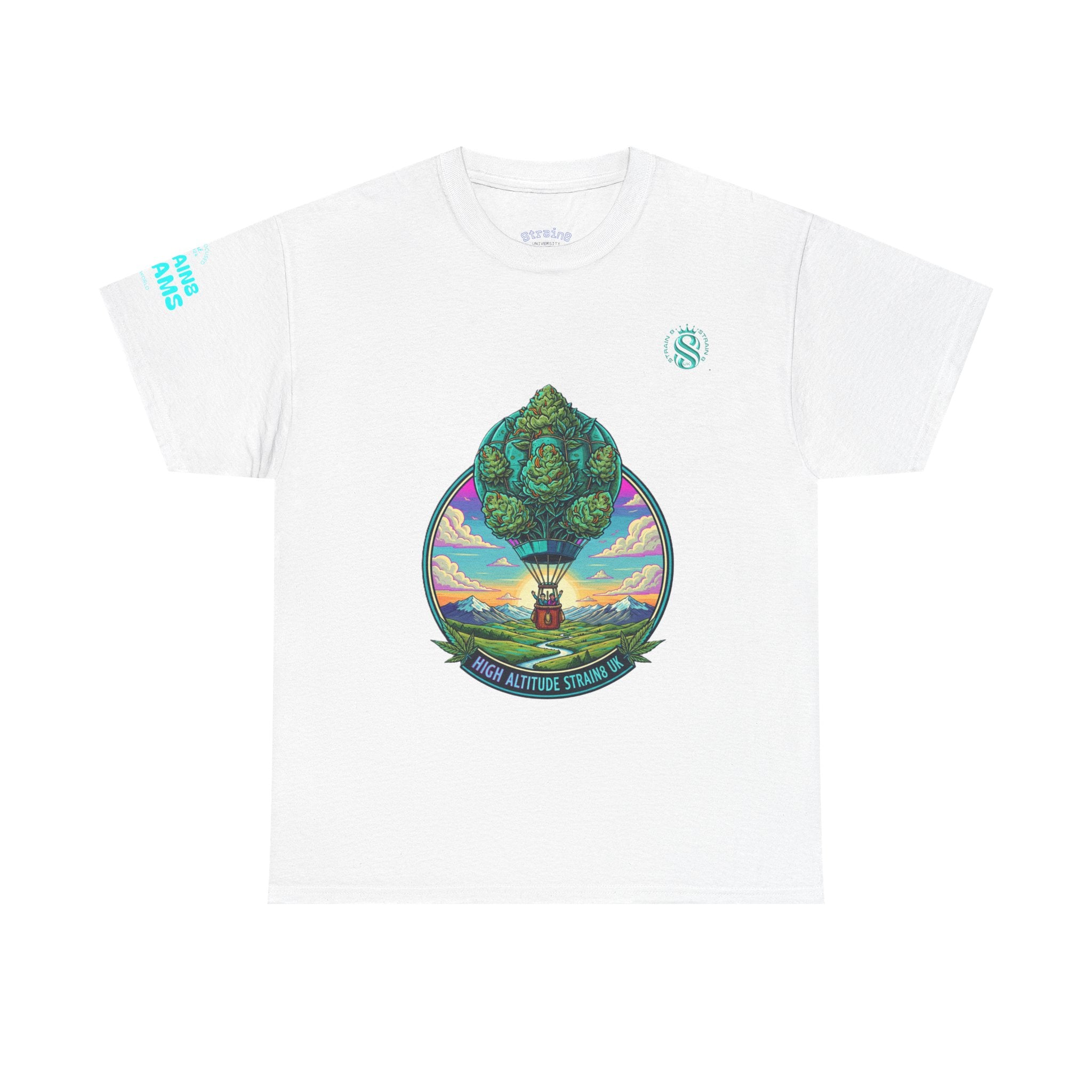 Strain8-UK T-Shirt — "High Altitude Strains" Hot Air Balloon Tree Graphic Tee