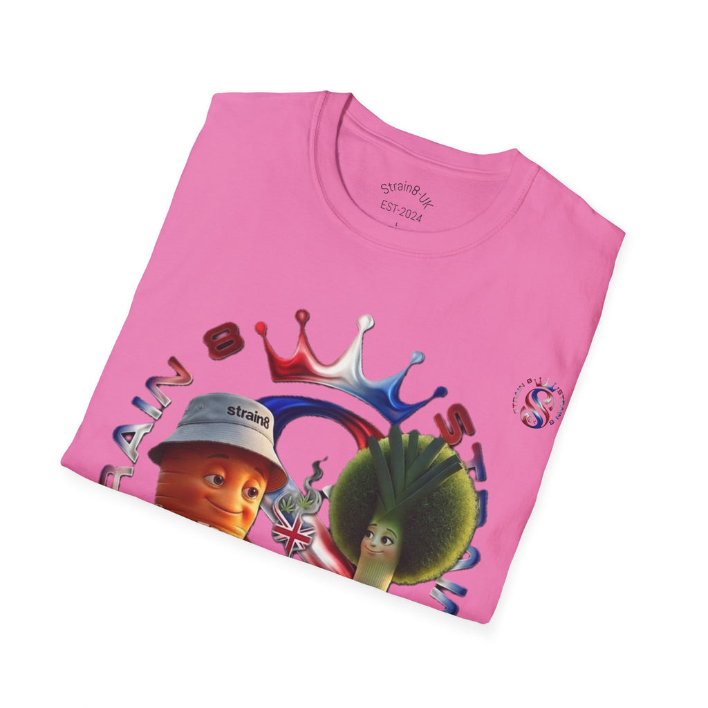 The Royal Strain8-UK T‑Shirt – Cute Cartoon Ted the carrot & Lucy the leak Veggie Characters Tee