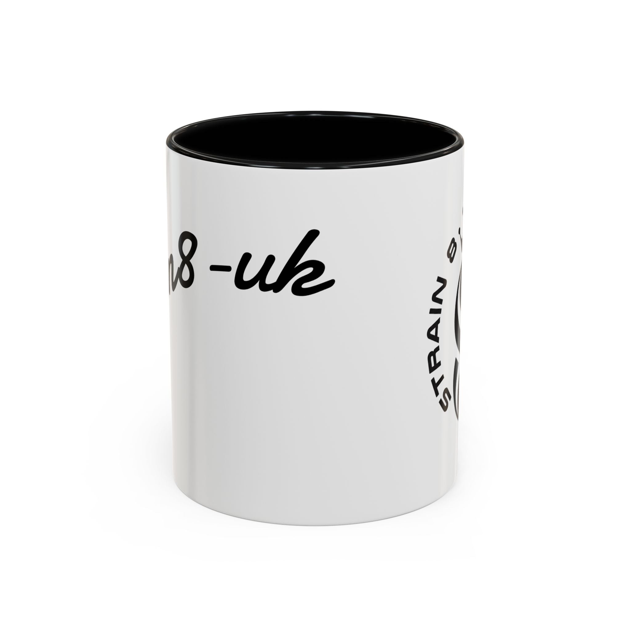Strain 8 UK Logo Accent Coffee Mug — Crowned S8 Black & White