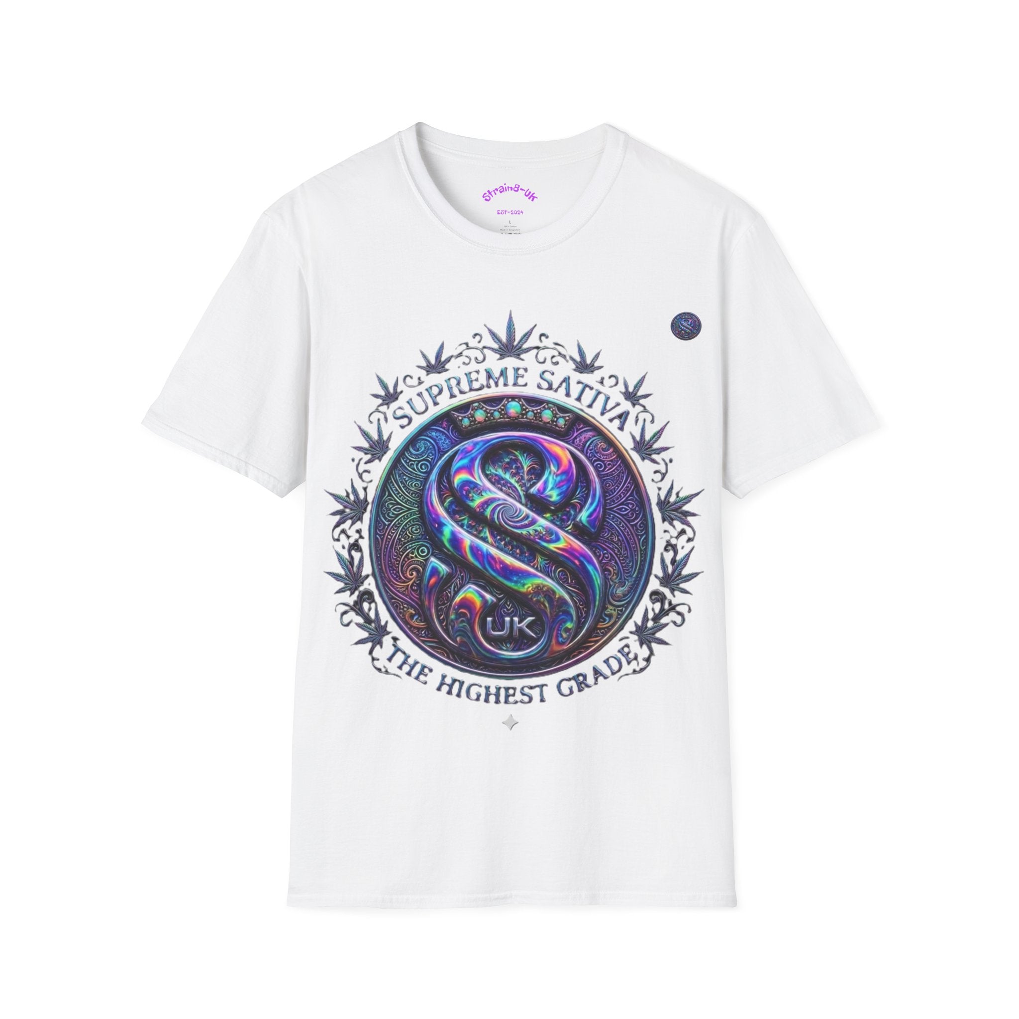 Strain8-UK Supreme Sativa Graphic T‑Shirt — "The Highest Grade" Psychedelic Logo Tee