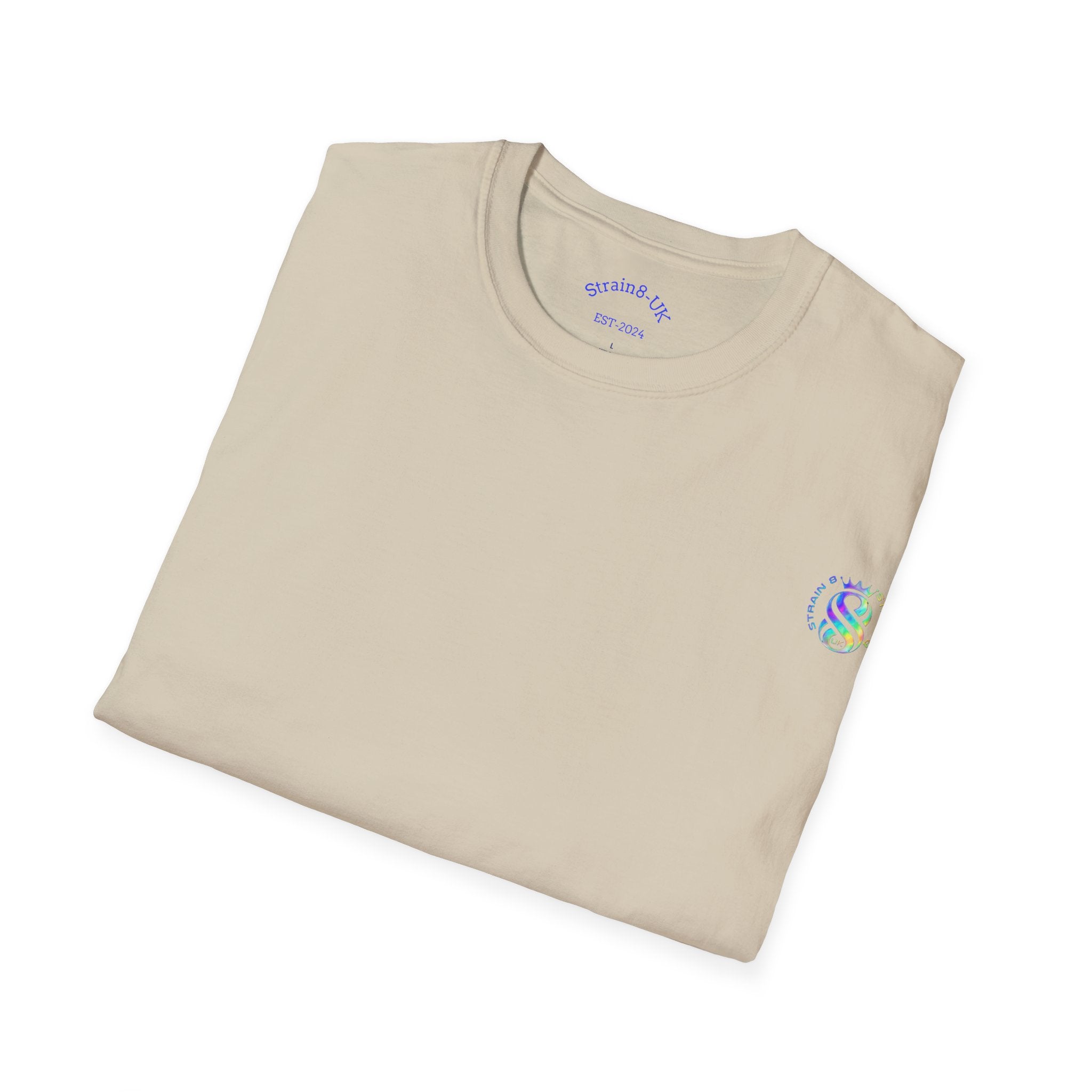 Strain8-UK Logo T-Shirt — Small Embroidered Globe Tee, THE LOGO LINE........