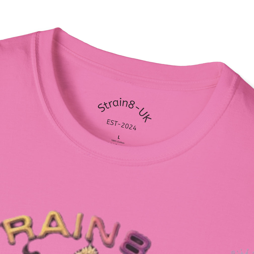 Strain8-UK T‑Shirt — Vibrant Psychedelic Leaf&Logo ‘STRAIN8-UK’ Graphic Tee