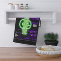 Neon Grain Strain8-uk Kitchen Tea Towel — Retro Green & Purple Glitch Design