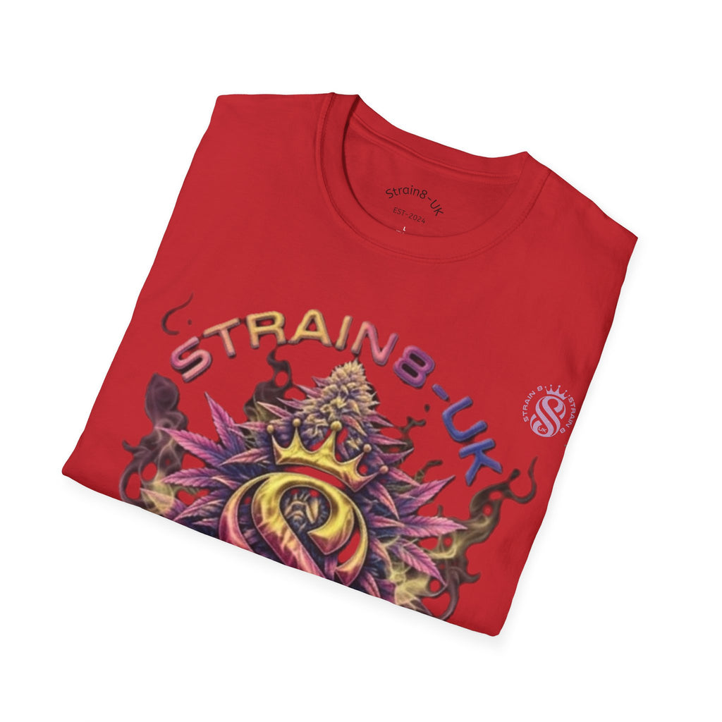 Strain8-UK T‑Shirt — Vibrant Psychedelic Leaf&Logo ‘STRAIN8-UK’ Graphic Tee