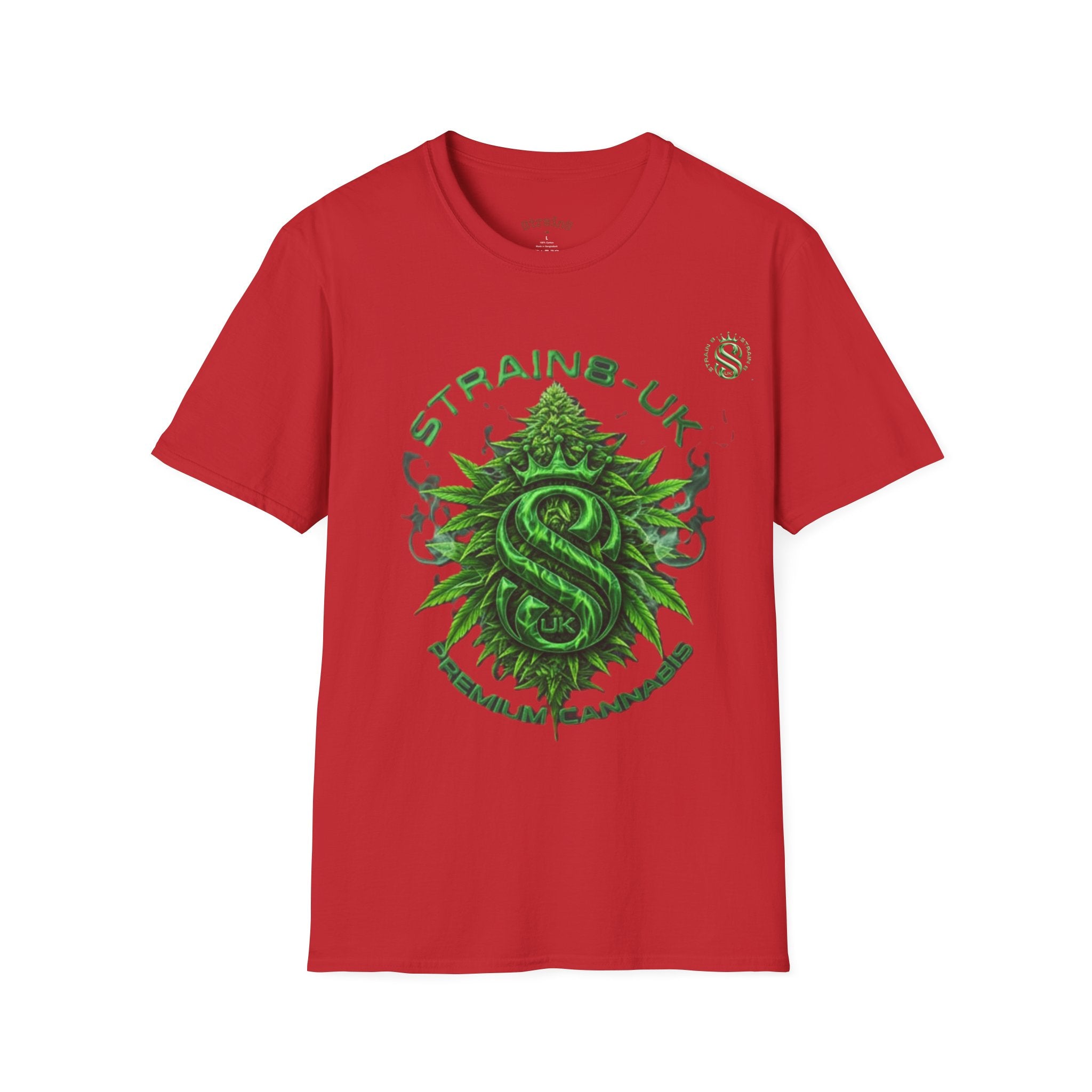 Strain8-UK logo/cannabis T-Shirt — Green Snake Crest 'STRAIN8-UK' Graphic Tee