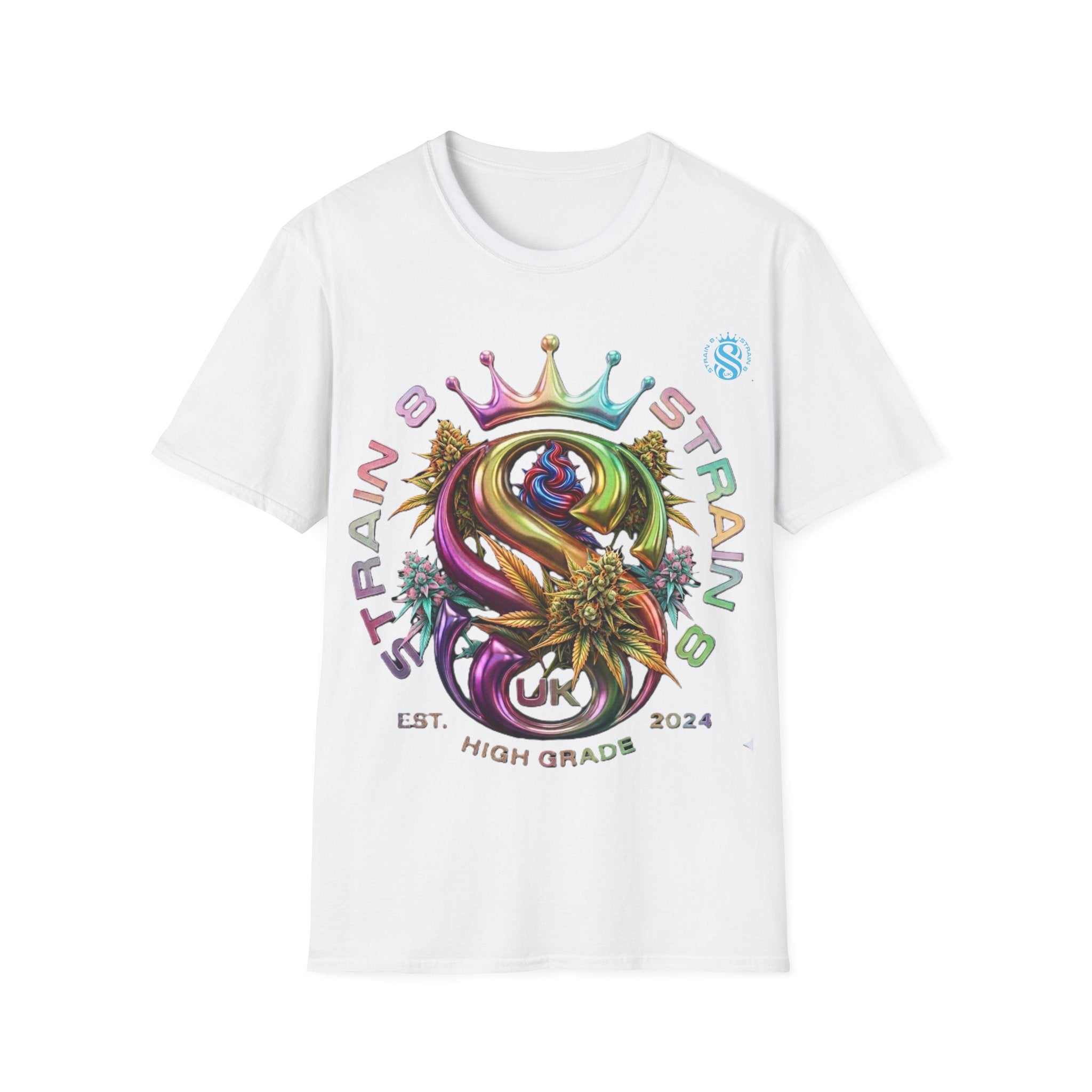 Strain8-UK Logo Crown Graphic T-Shirt — High Grade Cannabis Design