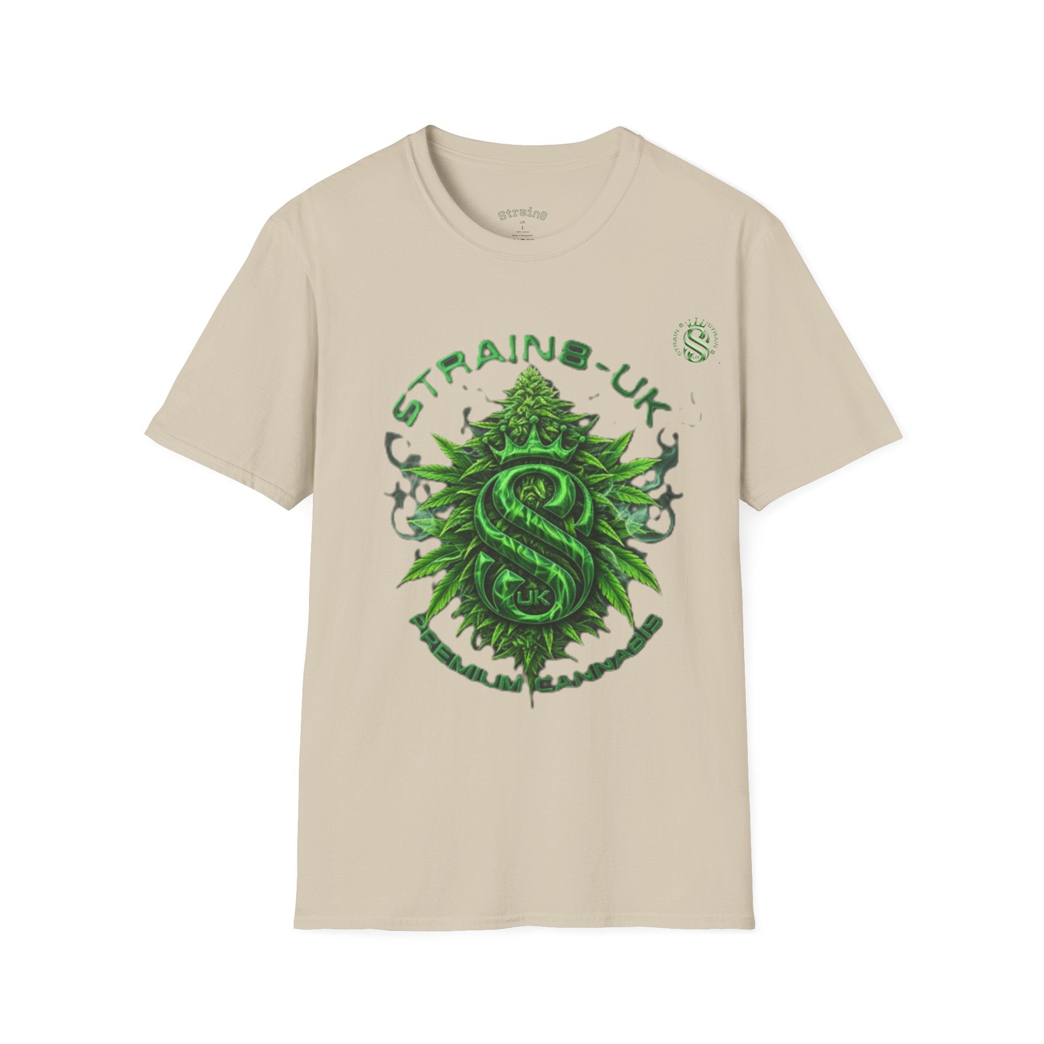 Strain8-UK logo/cannabis T-Shirt — Green Snake Crest 'STRAIN8-UK' Graphic Tee