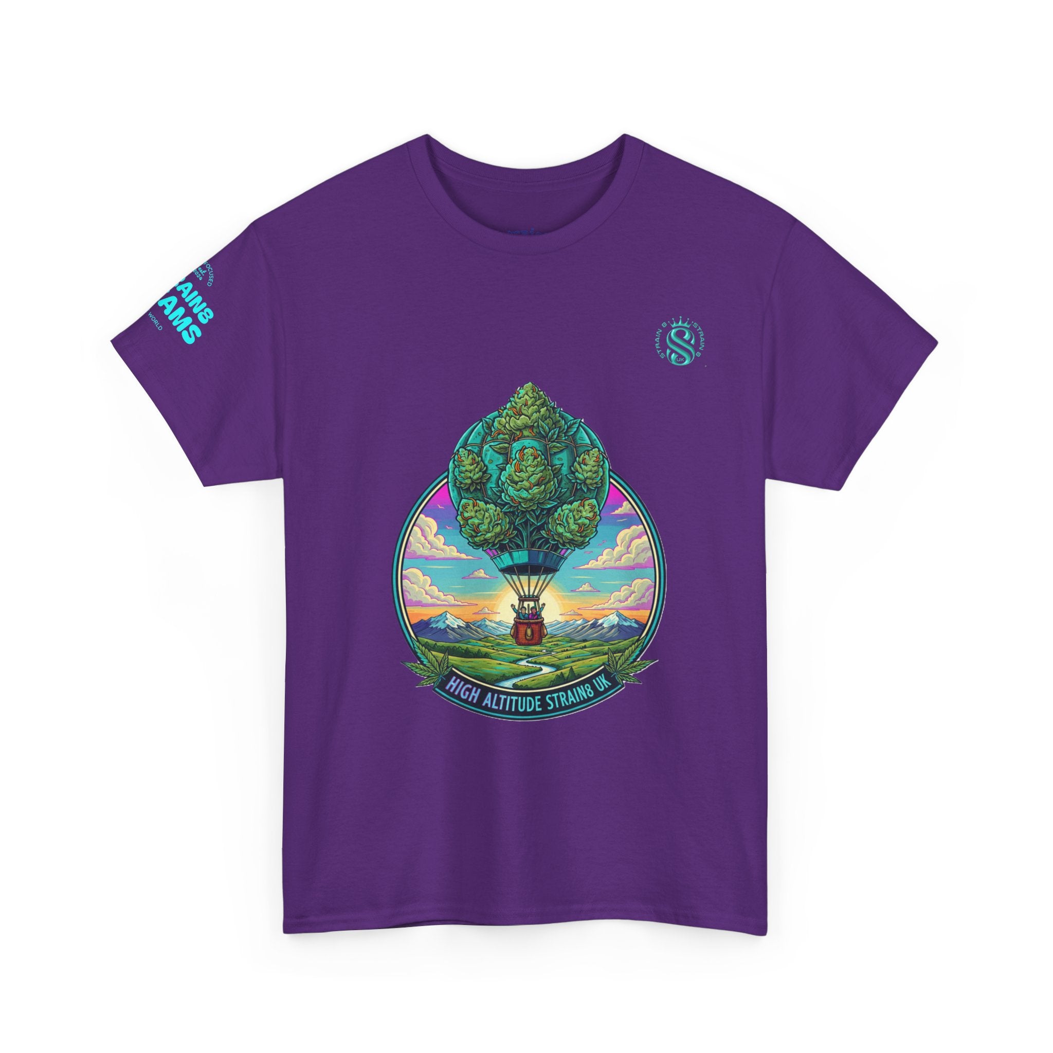 Strain8-UK T-Shirt — "High Altitude Strains" Hot Air Balloon Tree Graphic Tee