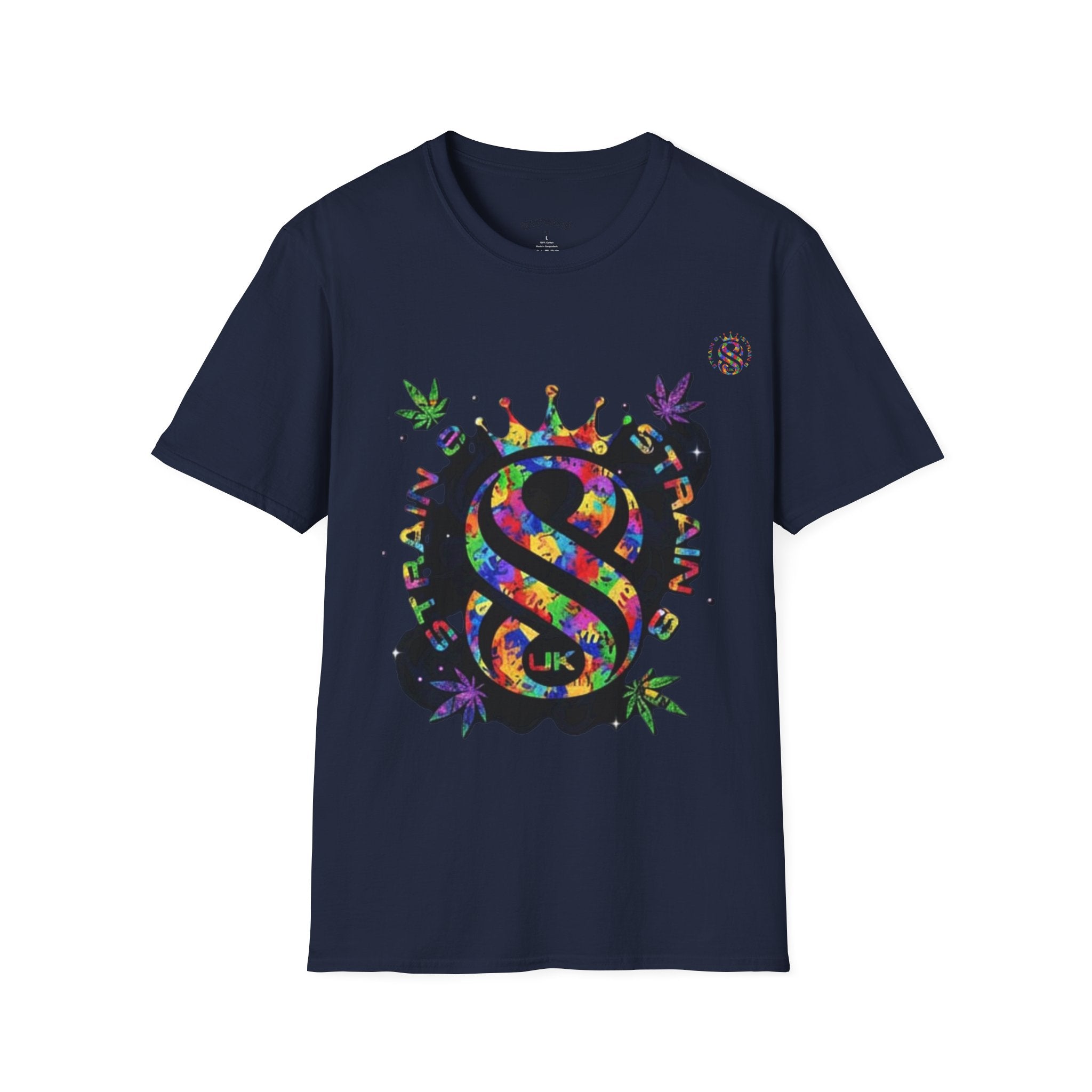 Strain8-UK Psychedelic Crown S8 Logo T-Shirt — Colorful Abstract Graphic Tee