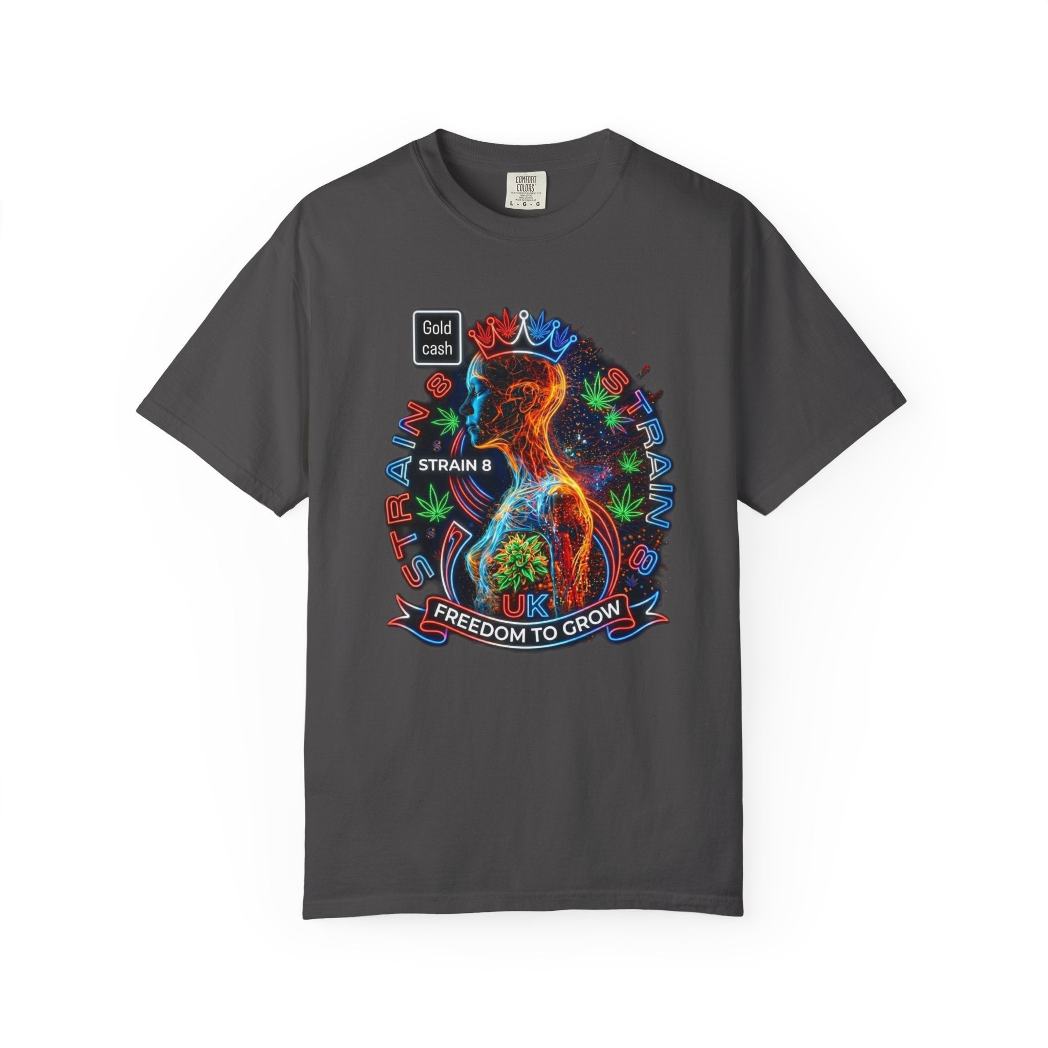T-Shirt — Psychedelic Crowned Female Energy Glow, Freedom to Grow Graphic Tee (Strain8-UK)