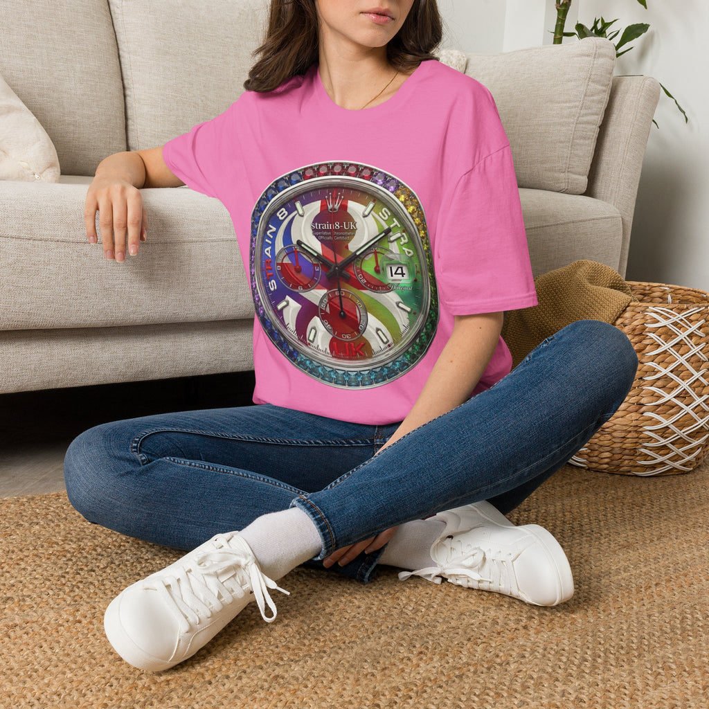 Rainbow Watch Face Graphic T‑Shirt —Strain8-UK Colourful Timepiece Dial Design