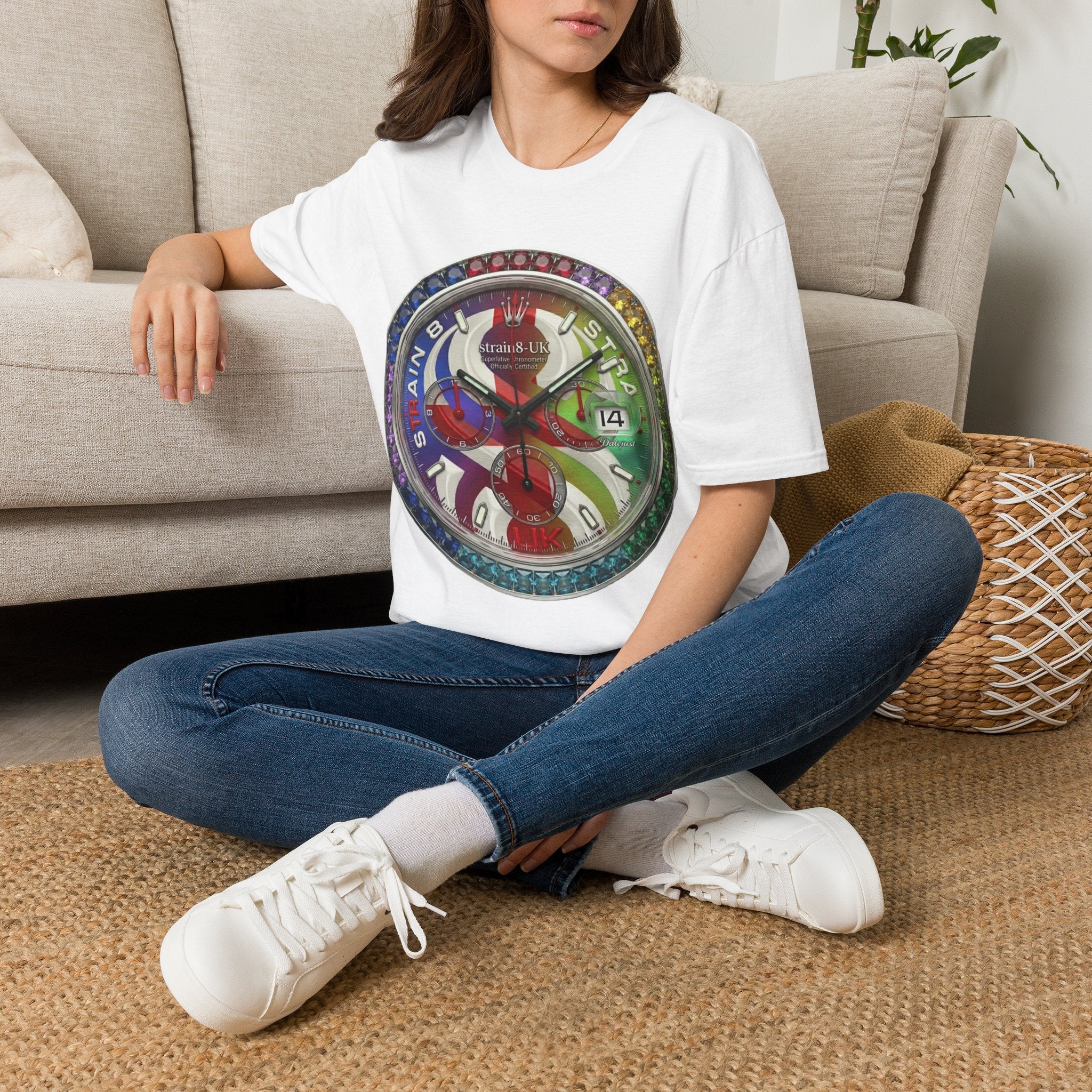 Rainbow Watch Face Graphic T‑Shirt —Strain8-UK Colourful Timepiece Dial Design