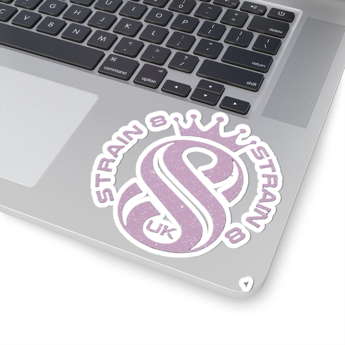 Strain8-UK S8 Crown Kiss-Cut Sticker — Glitter Lilac Logo Sticker
