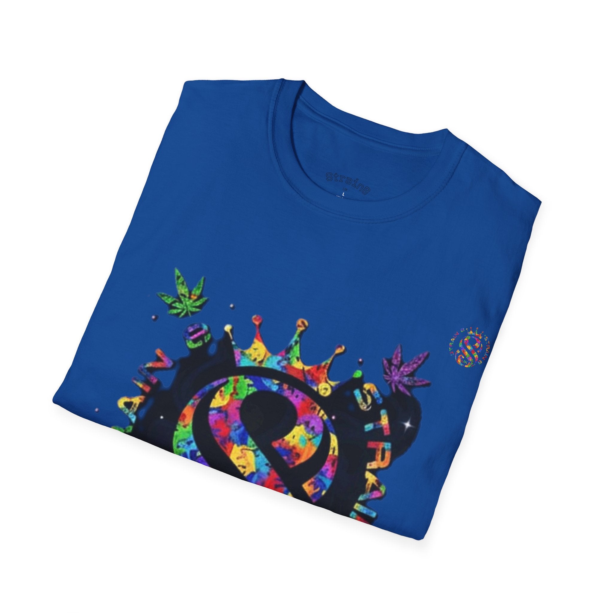 Strain8-UK Psychedelic Crown S8 Logo T-Shirt — Colorful Abstract Graphic Tee