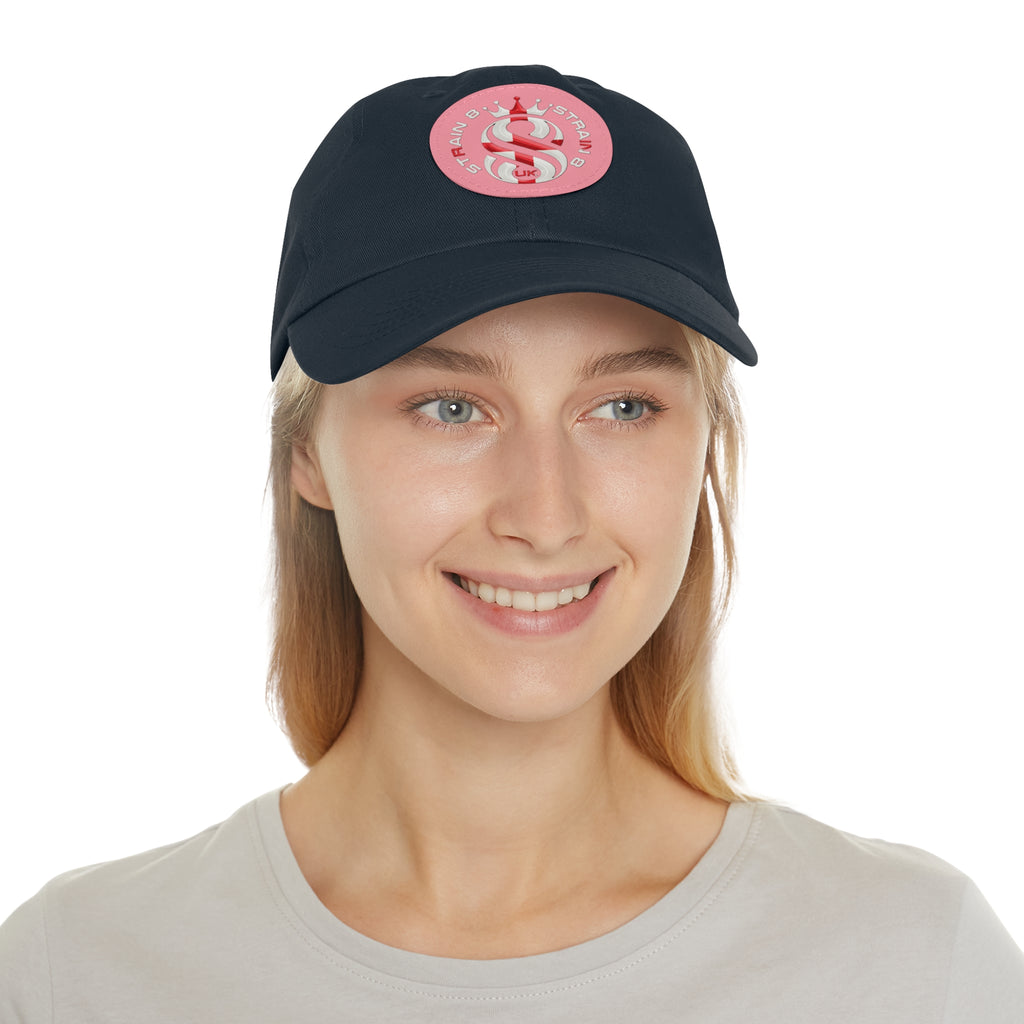 Leather Patch Dad Hat — Round Strain8-UK Cap for Casual Streetwear
