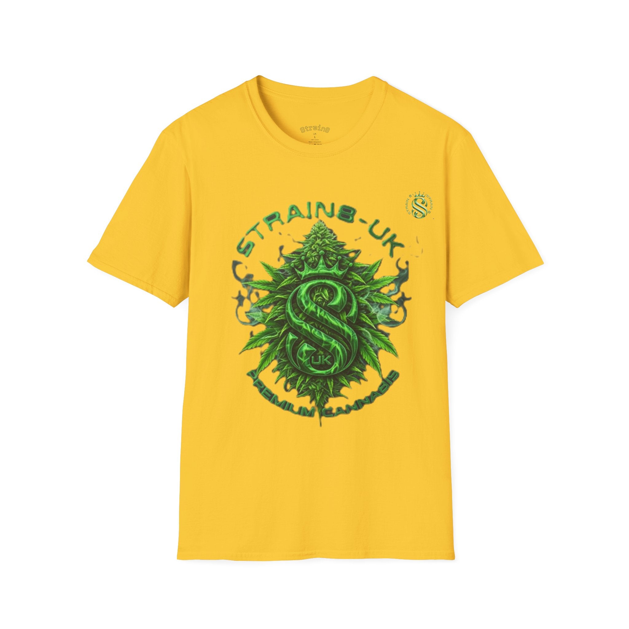 Strain8-UK logo/cannabis T-Shirt — Green Snake Crest 'STRAIN8-UK' Graphic Tee