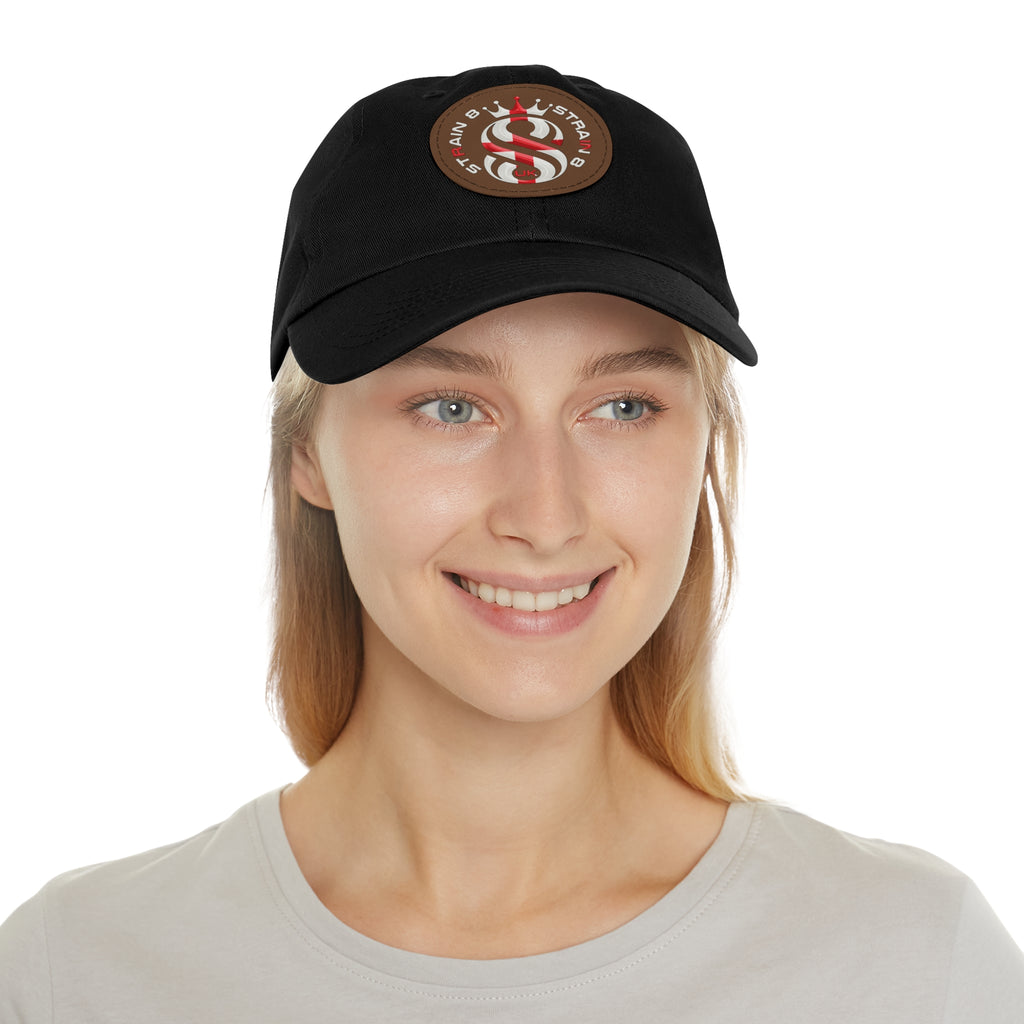Leather Patch Dad Hat — Round Strain8-UK Cap for Casual Streetwear