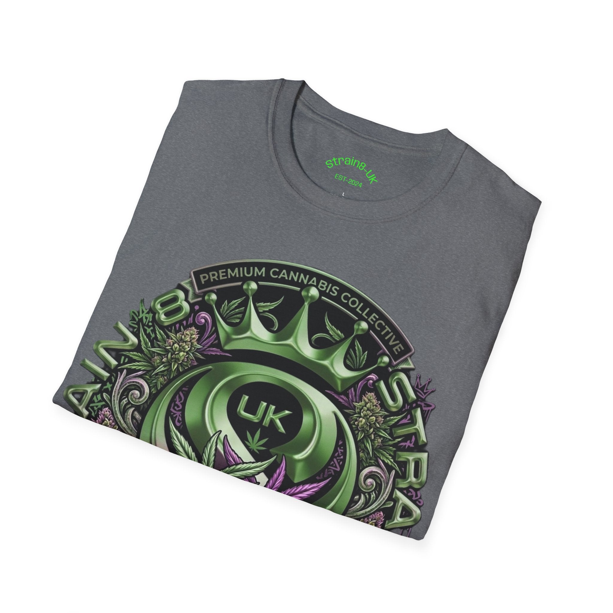 Strain8-UK Cannabis Crown Graffiti T-Shirt — S8-UK Green & Purple Streetwear