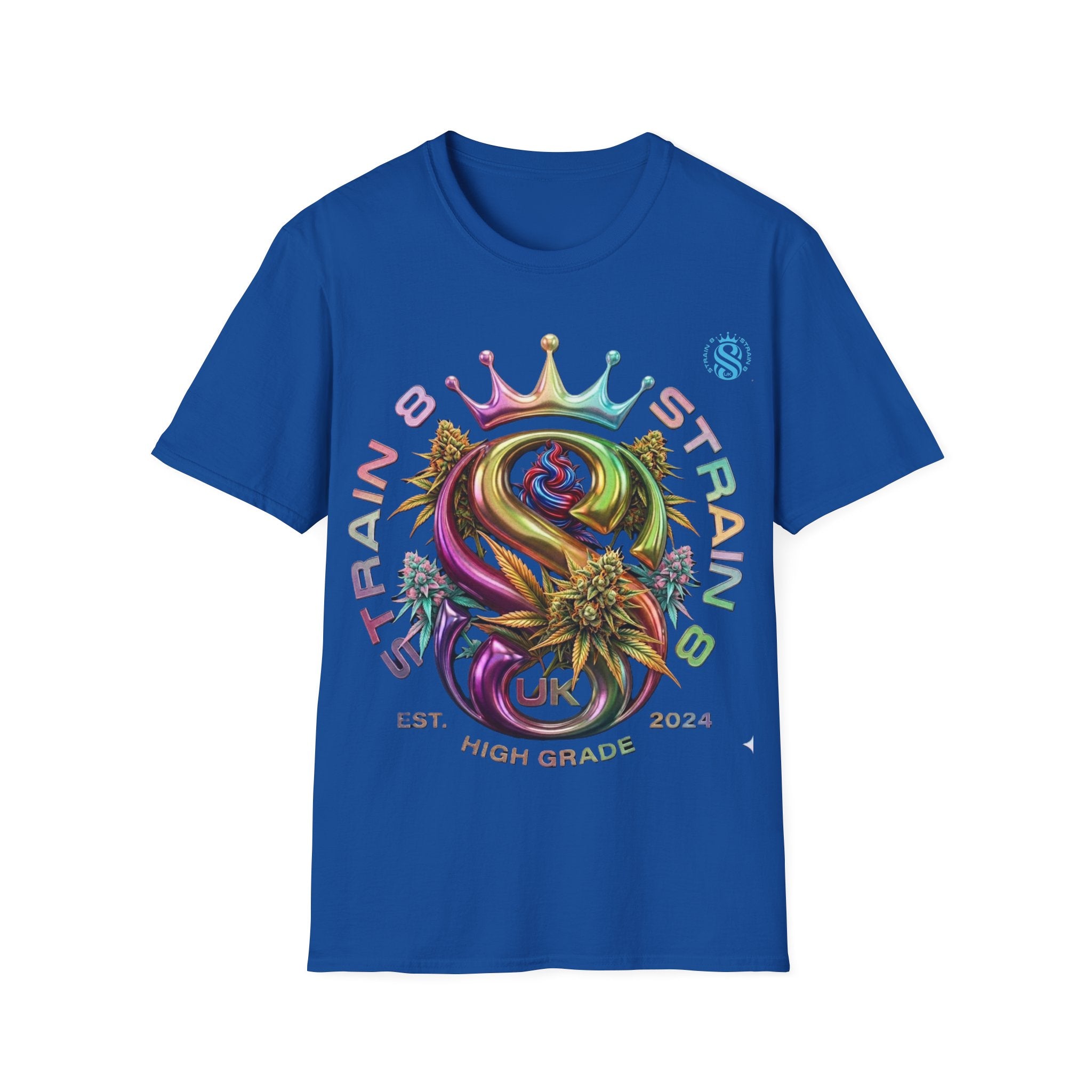 Strain8-UK Logo Crown Graphic T-Shirt — High Grade Cannabis Design
