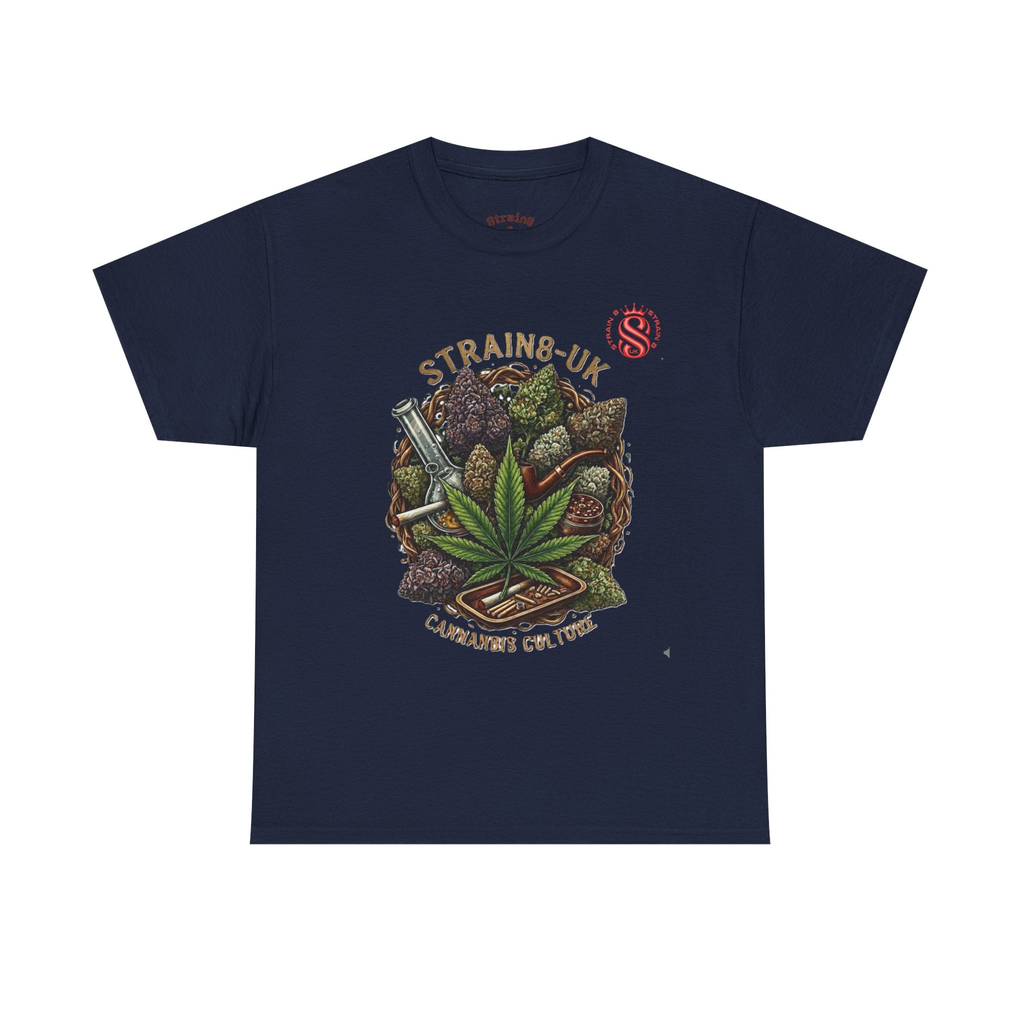 Strain8-UK Cannabis Culture T-Shirt — "Strain8-UK" Vintage Marijuana Leaf Graphic Tee