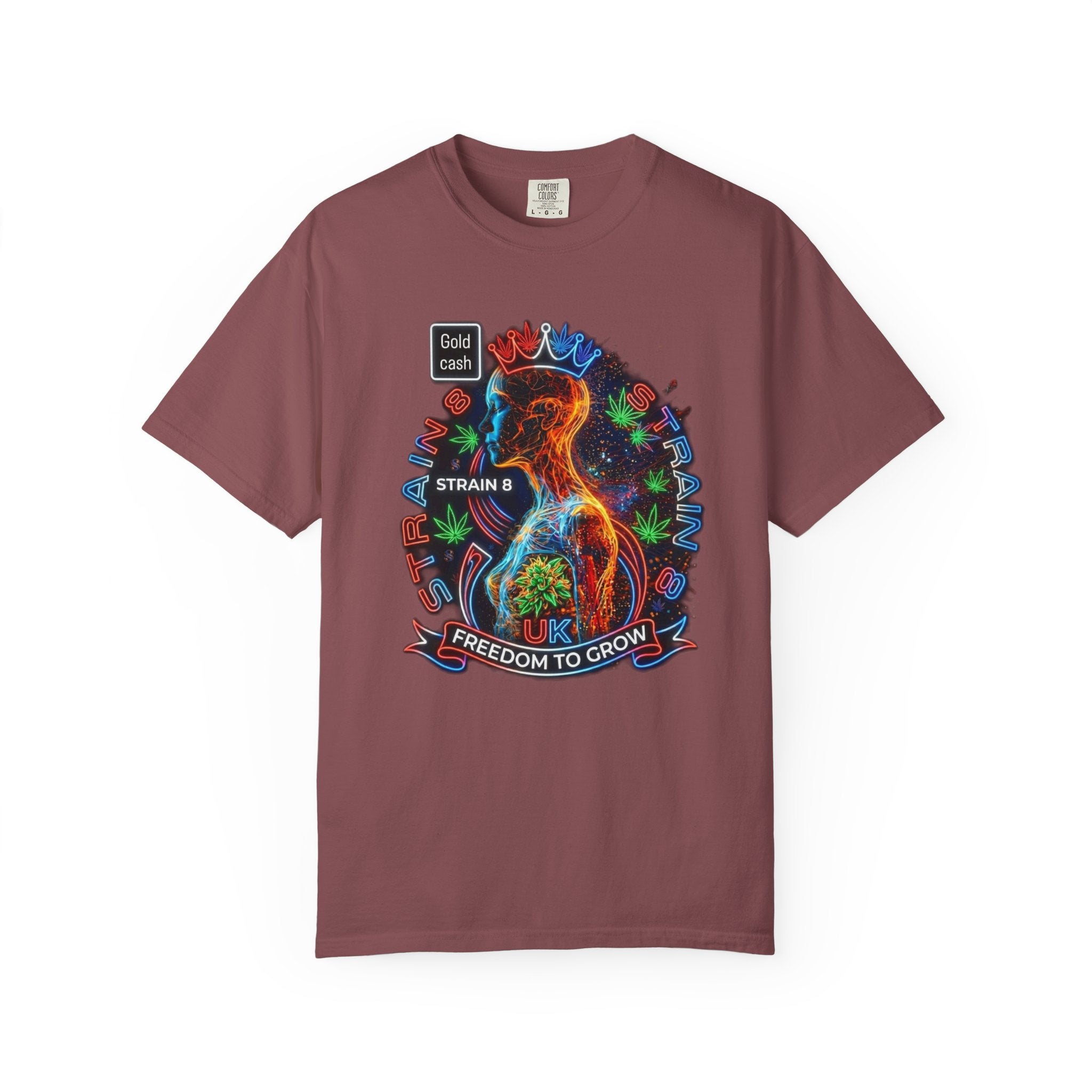 T-Shirt — Psychedelic Crowned Female Energy Glow, Freedom to Grow Graphic Tee (Strain8-UK)