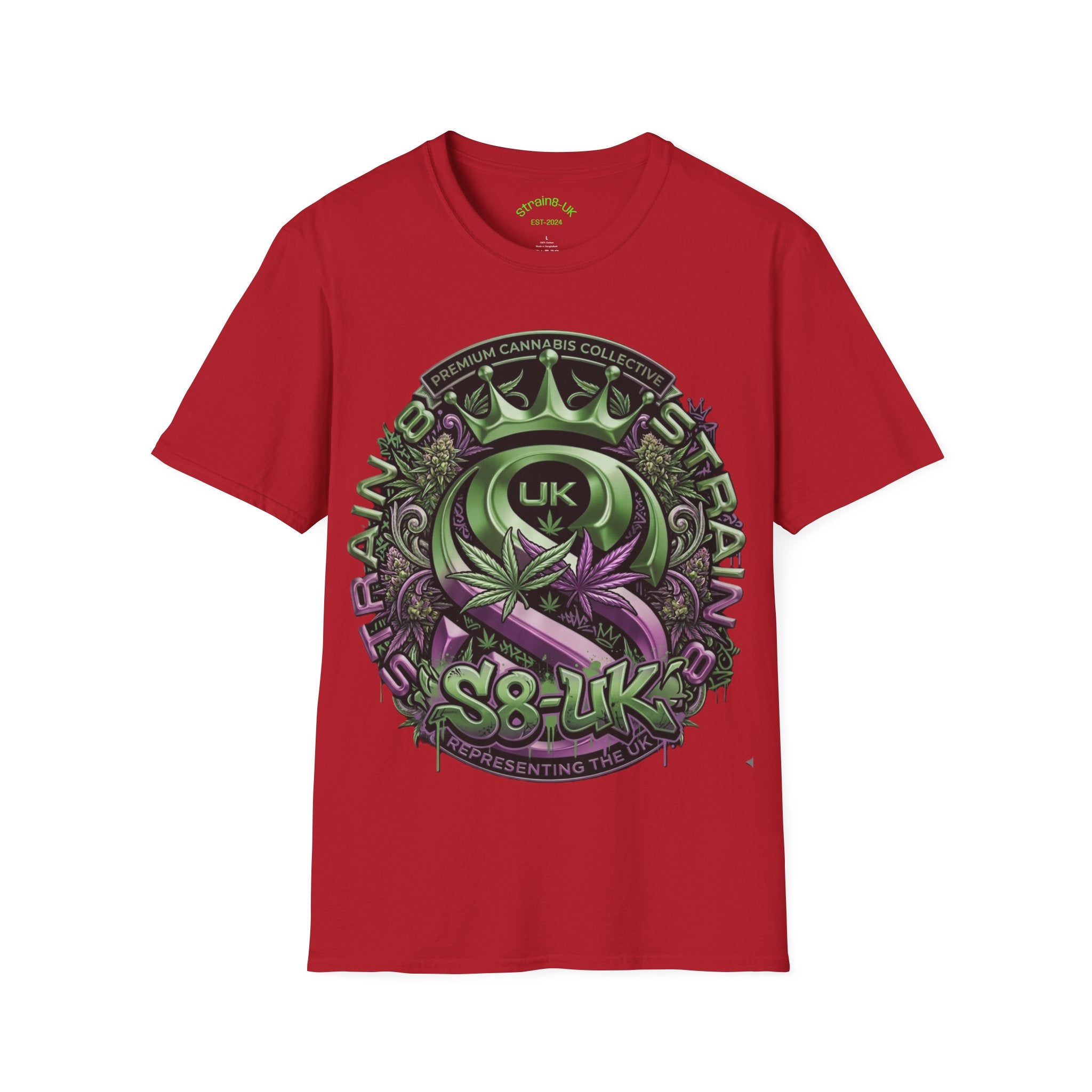 Strain8-UK Cannabis Crown Graffiti T-Shirt — S8-UK Green & Purple Streetwear