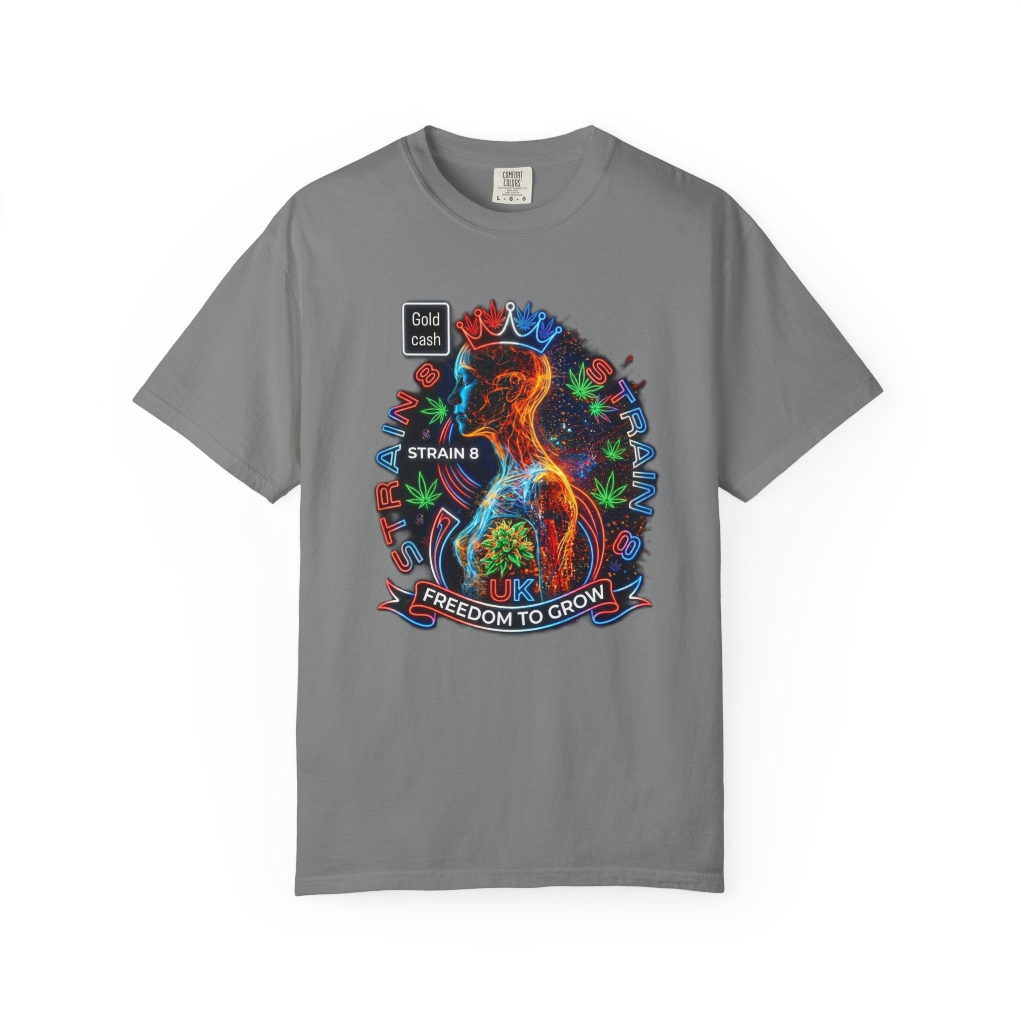 T-Shirt — Psychedelic Crowned Female Energy Glow, Freedom to Grow Graphic Tee (Strain8-UK)