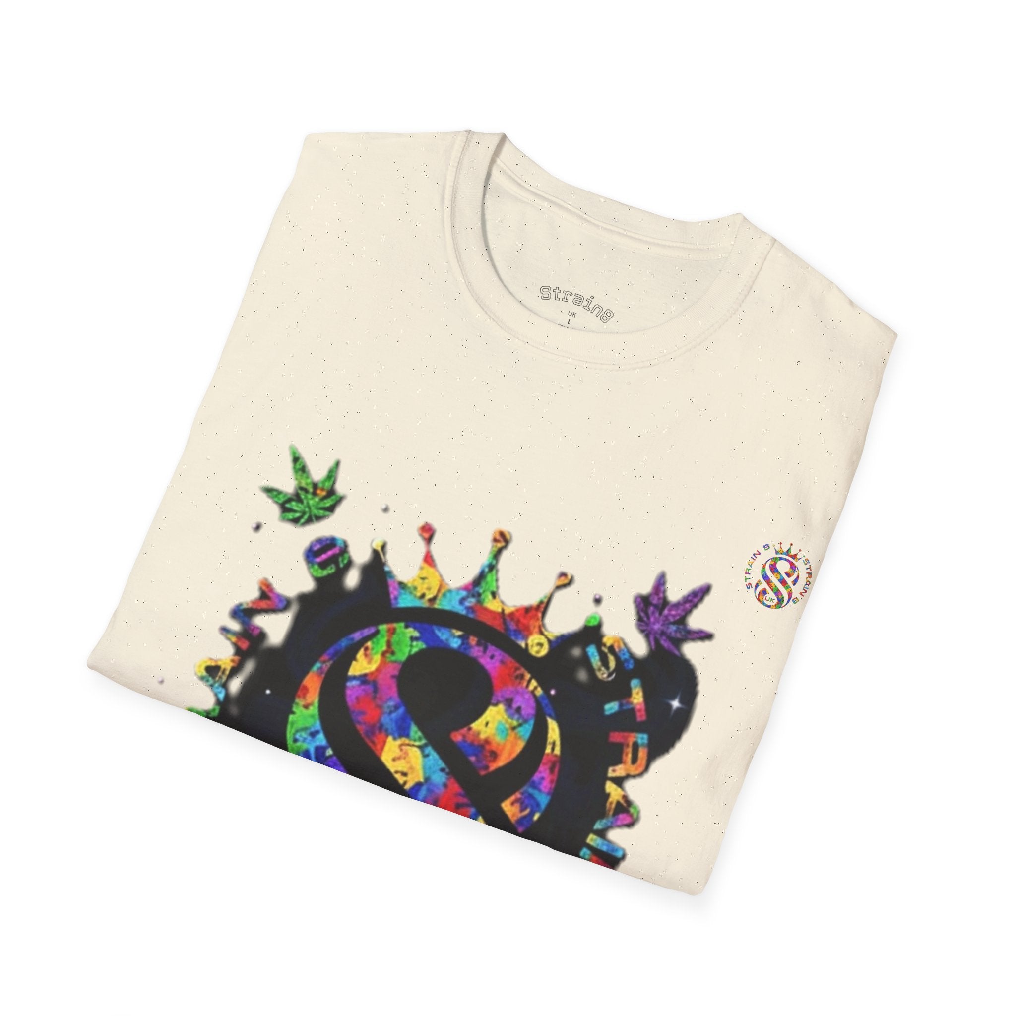 Strain8-UK Psychedelic Crown S8 Logo T-Shirt — Colorful Abstract Graphic Tee