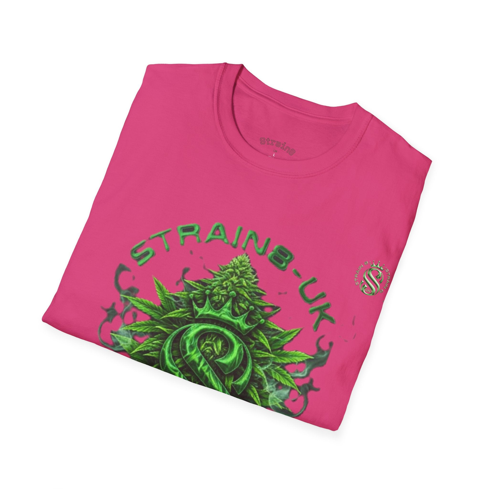 Strain8-UK logo/cannabis T-Shirt — Green Snake Crest 'STRAIN8-UK' Graphic Tee