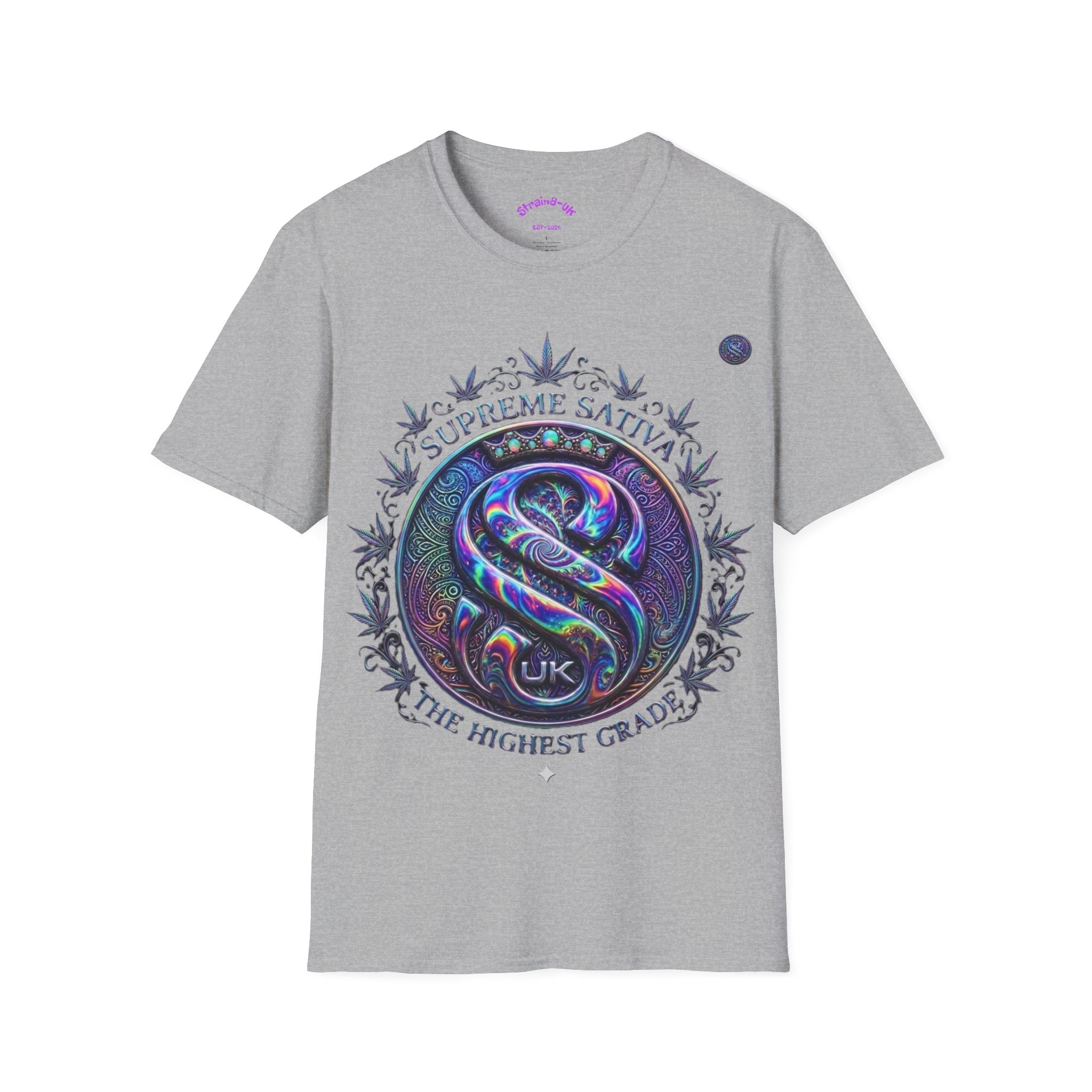 Strain8-UK Supreme Sativa Graphic T‑Shirt — "The Highest Grade" Psychedelic Logo Tee
