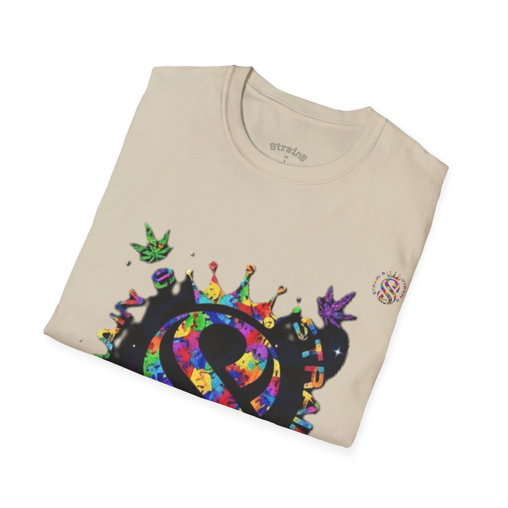 Strain8-UK Psychedelic Crown S8 Logo T-Shirt — Colorful Abstract Graphic Tee
