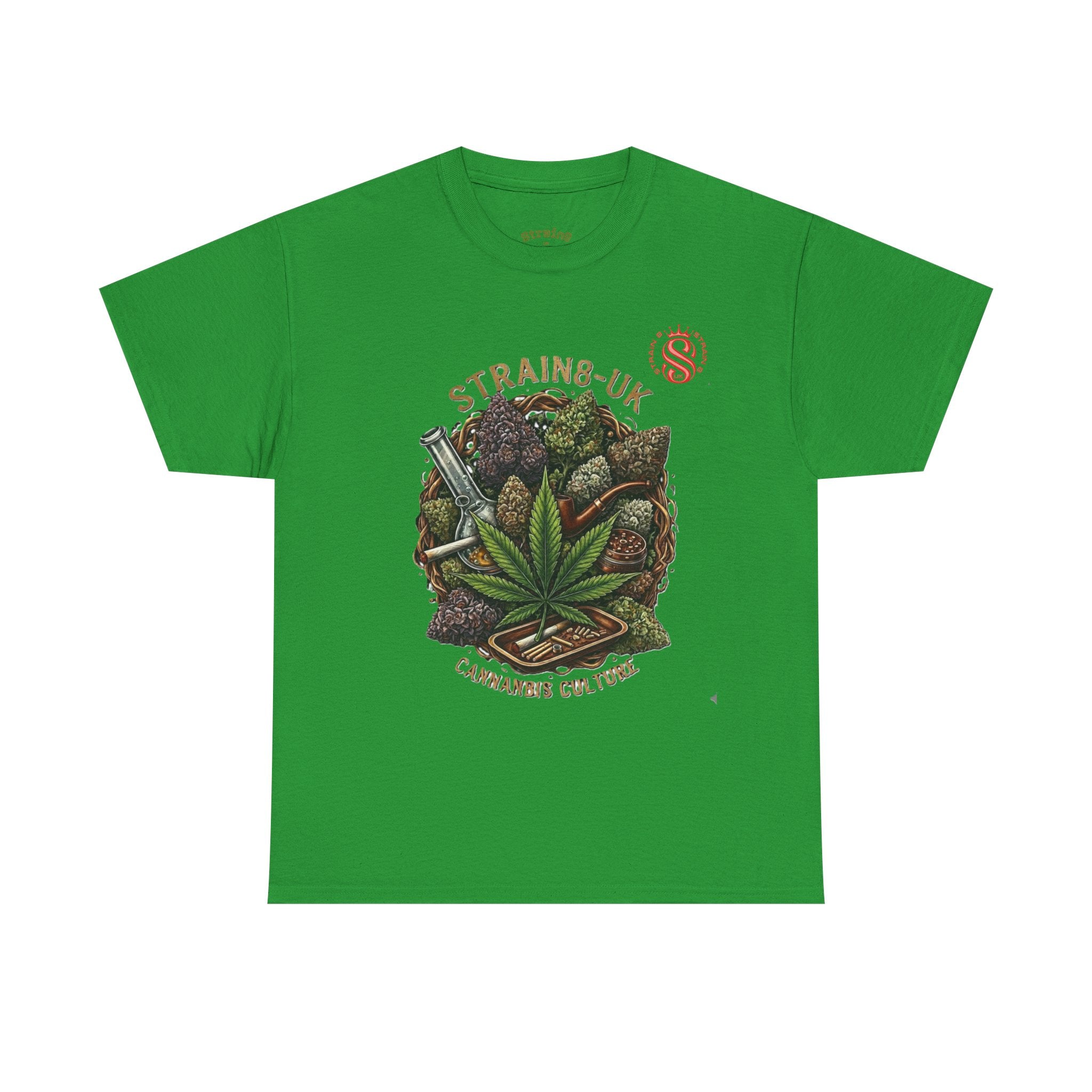 Strain8-UK Cannabis Culture T-Shirt — "Strain8-UK" Vintage Marijuana Leaf Graphic Tee