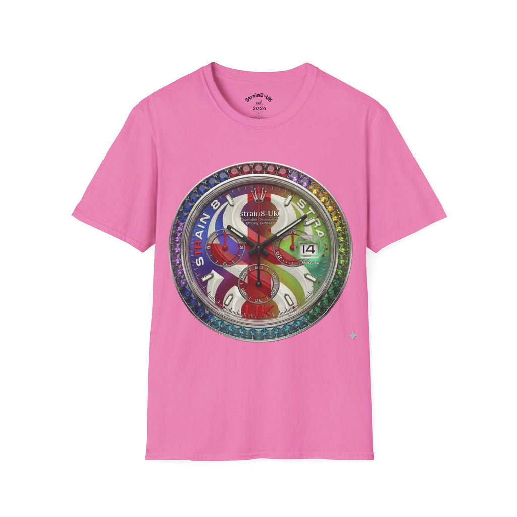 Rainbow Watch Face Graphic T‑Shirt —Strain8-UK Colourful Timepiece Dial Design