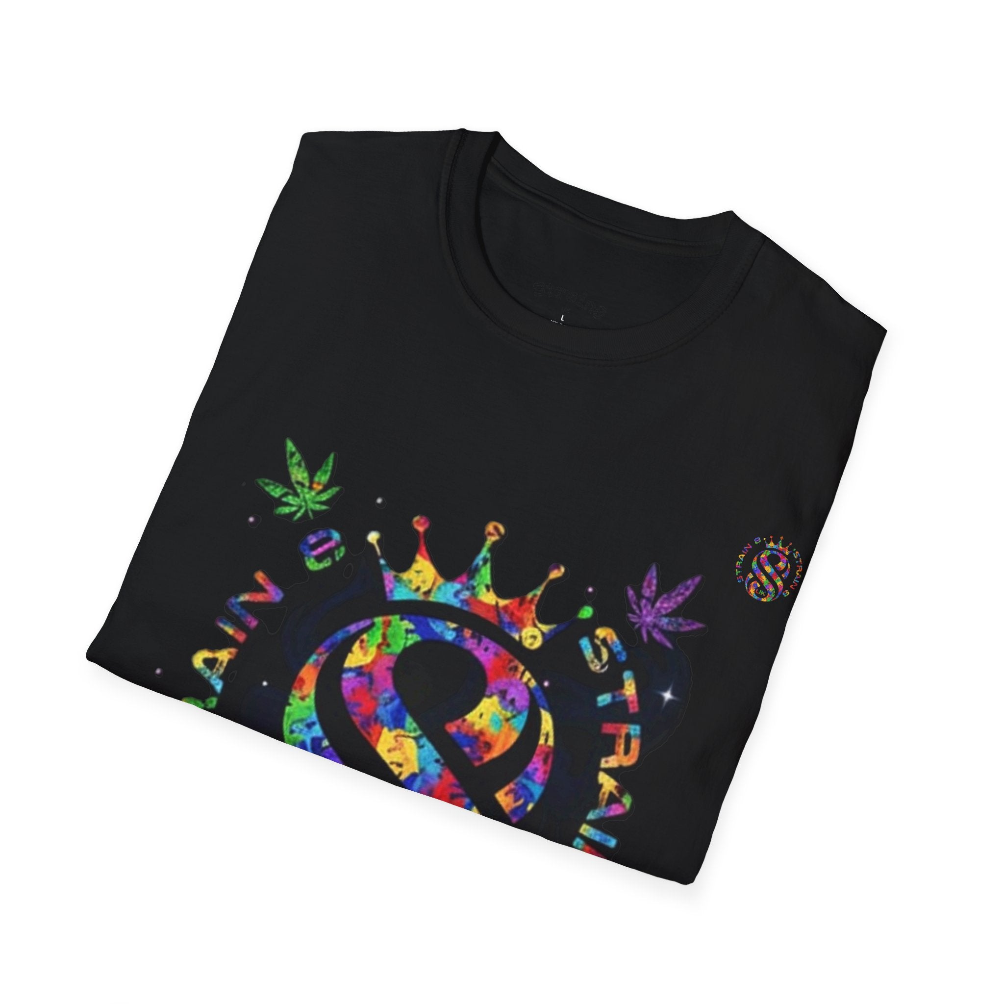 Strain8-UK Psychedelic Crown S8 Logo T-Shirt — Colorful Abstract Graphic Tee