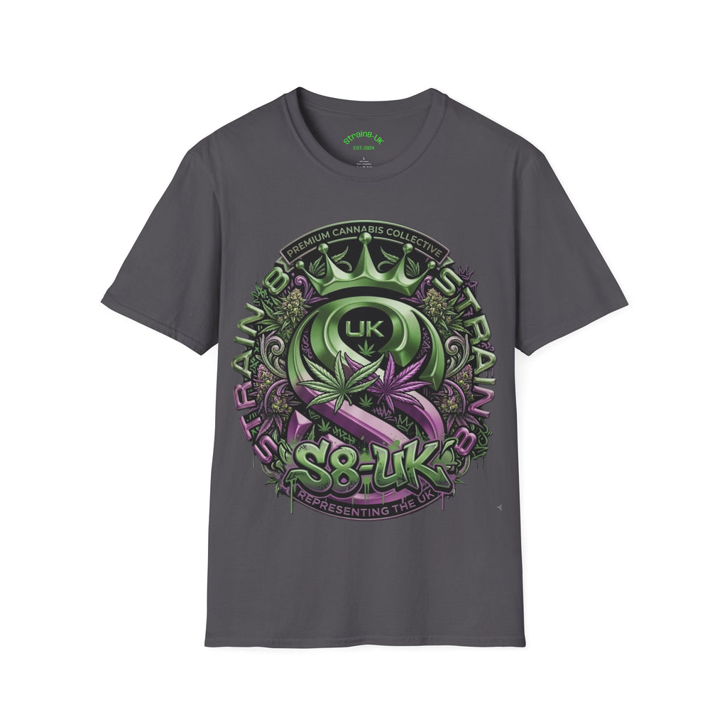 Strain8-UK Cannabis Crown Graffiti T-Shirt — S8-UK Green & Purple Streetwear