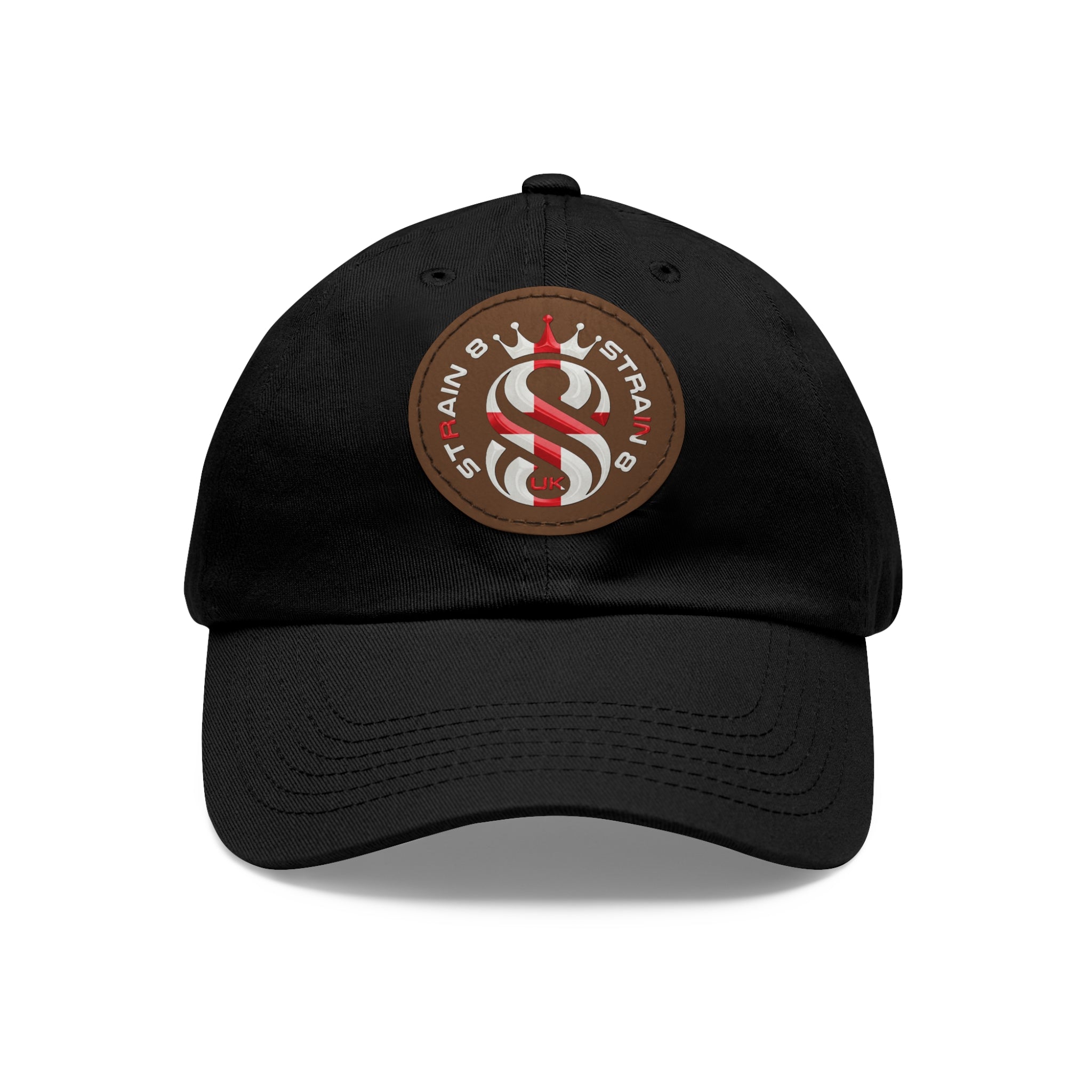 Leather Patch Dad Hat — Round Strain8-UK Cap for Casual Streetwear