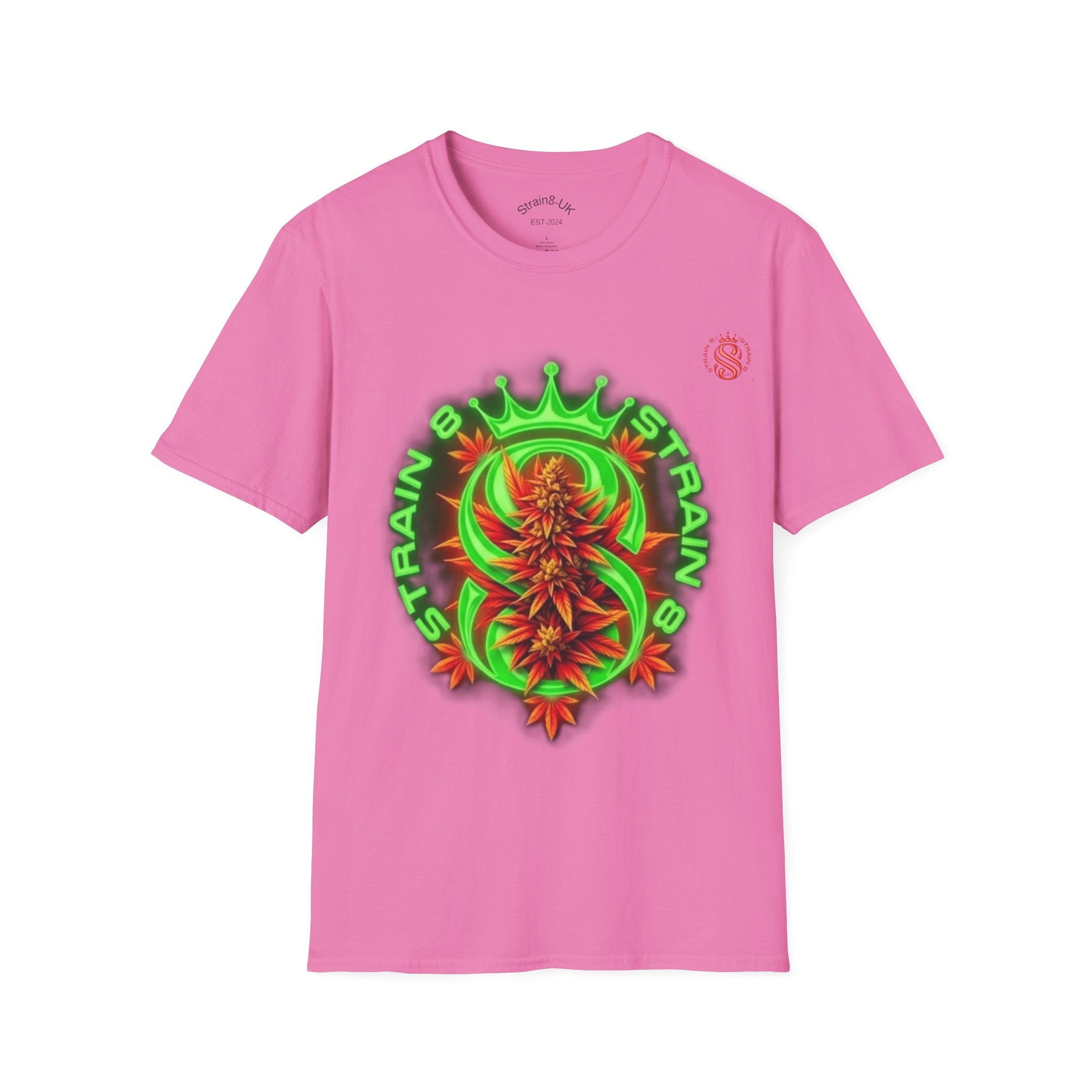 Strain8-UK Cannabis Crown Tee — Green & Red 'Strain8-UK' Graphic T-Shirt