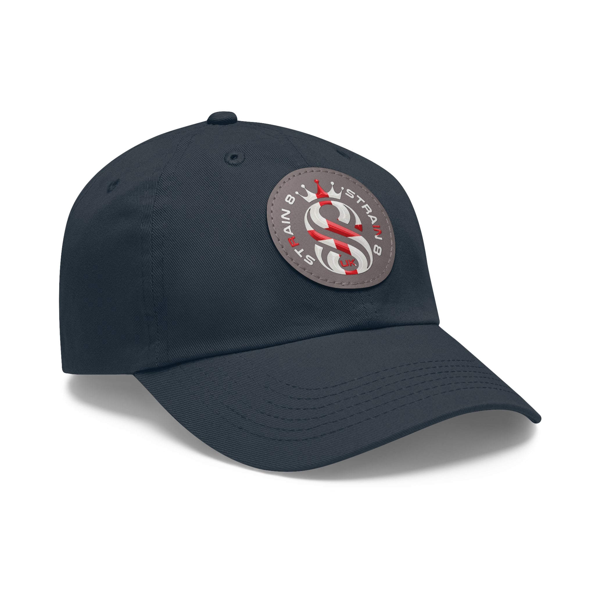 Leather Patch Dad Hat — Round Strain8-UK Cap for Casual Streetwear