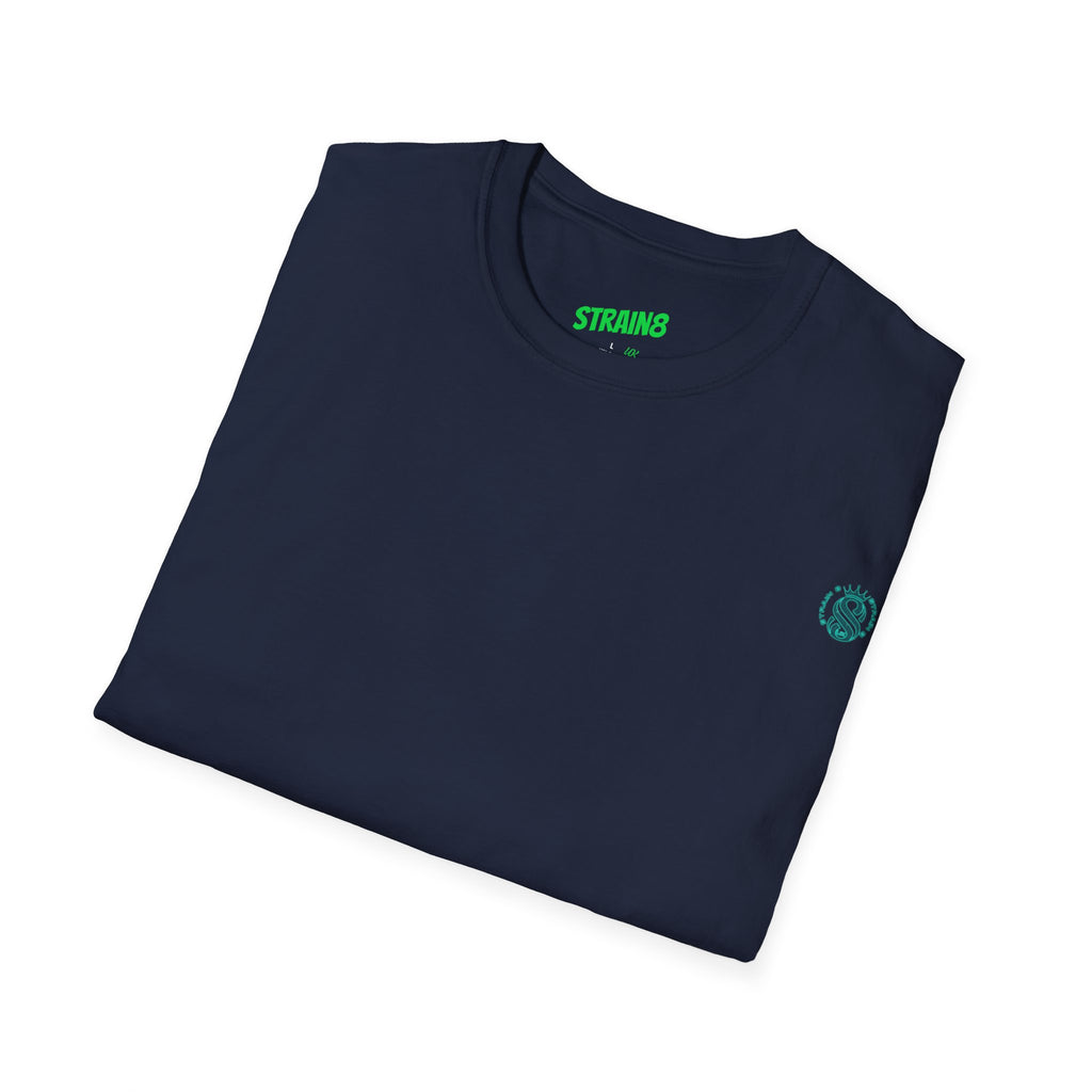 Minimal White T‑Shirt with Small Strain8-UK Chest Emblem — Classic Casual Tee