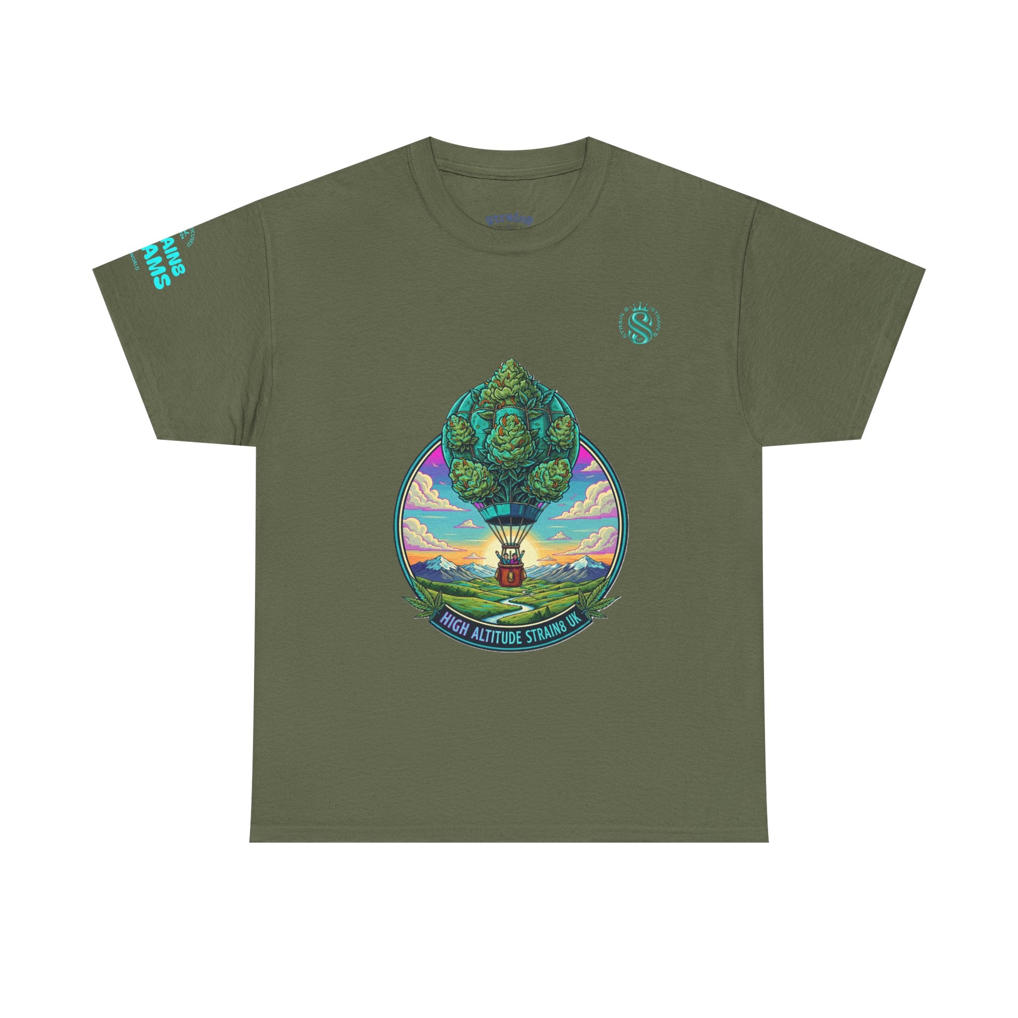 Strain8-UK T-Shirt — "High Altitude Strains" Hot Air Balloon Tree Graphic Tee