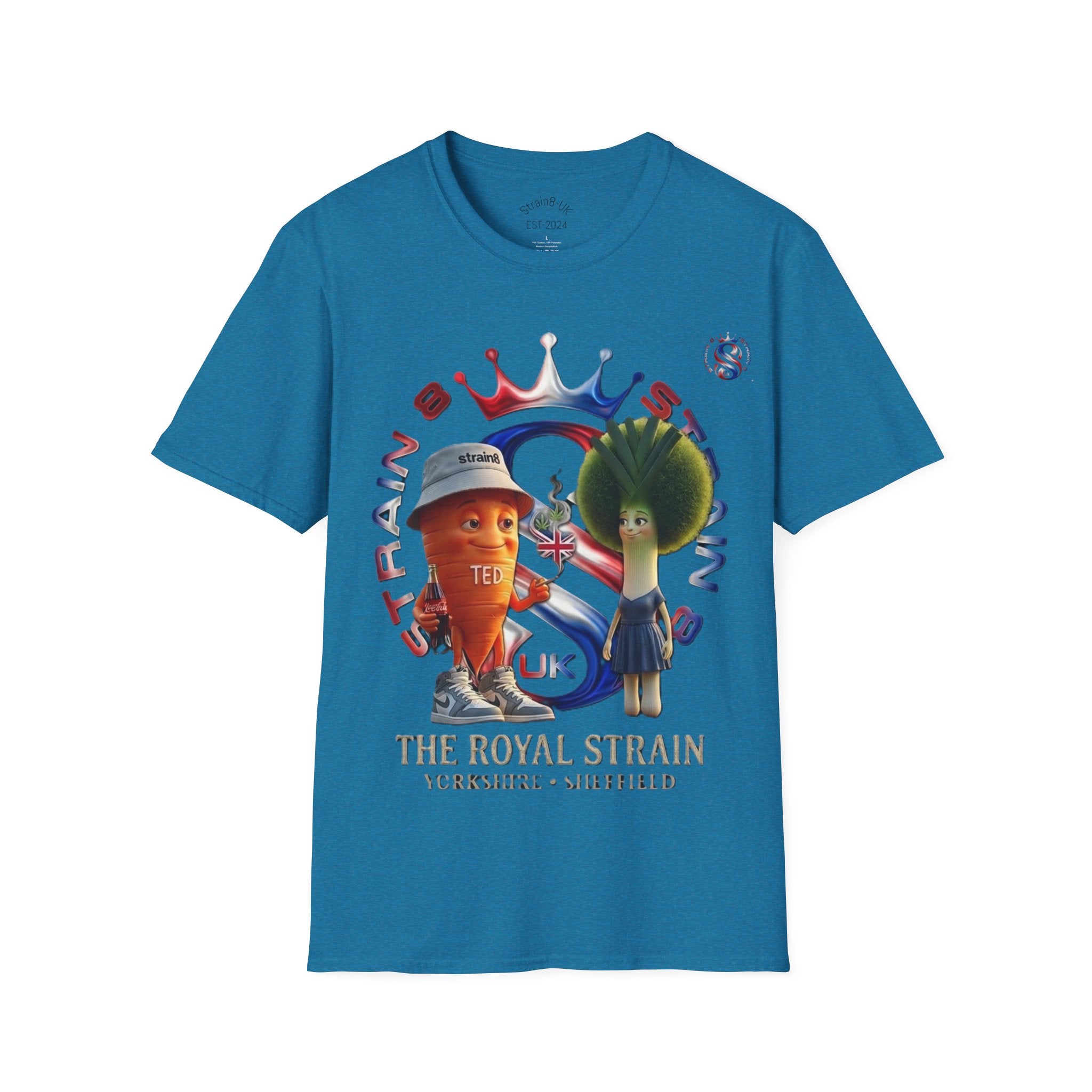 The Royal Strain8-UK T‑Shirt – Cute Cartoon Ted the carrot & Lucy the leak Veggie Characters Tee