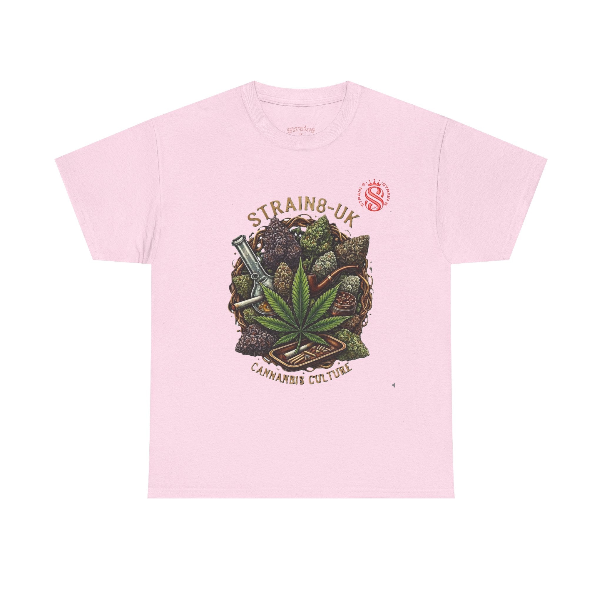 Strain8-UK Cannabis Culture T-Shirt — "Strain8-UK" Vintage Marijuana Leaf Graphic Tee