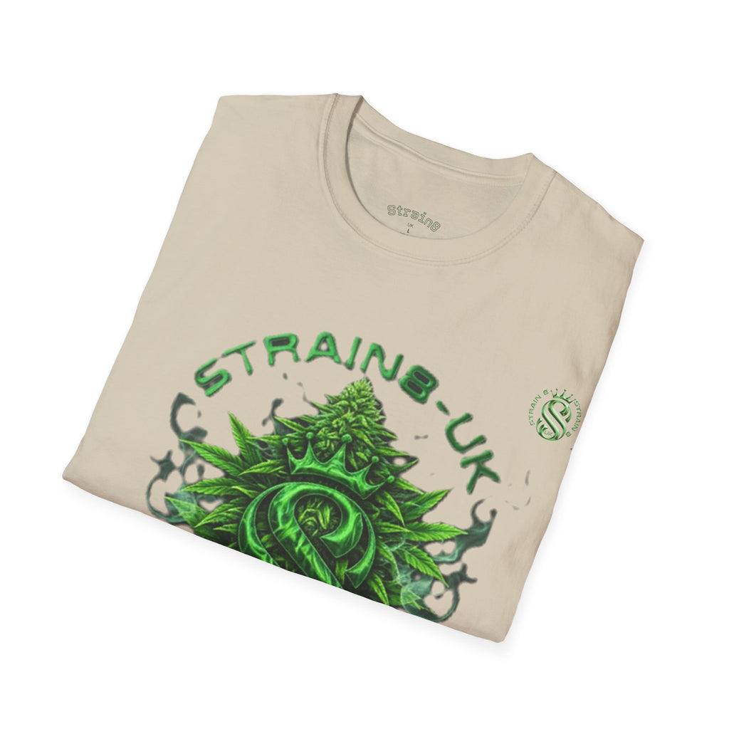 Strain8-UK logo/cannabis T-Shirt — Green Snake Crest 'STRAIN8-UK' Graphic Tee
